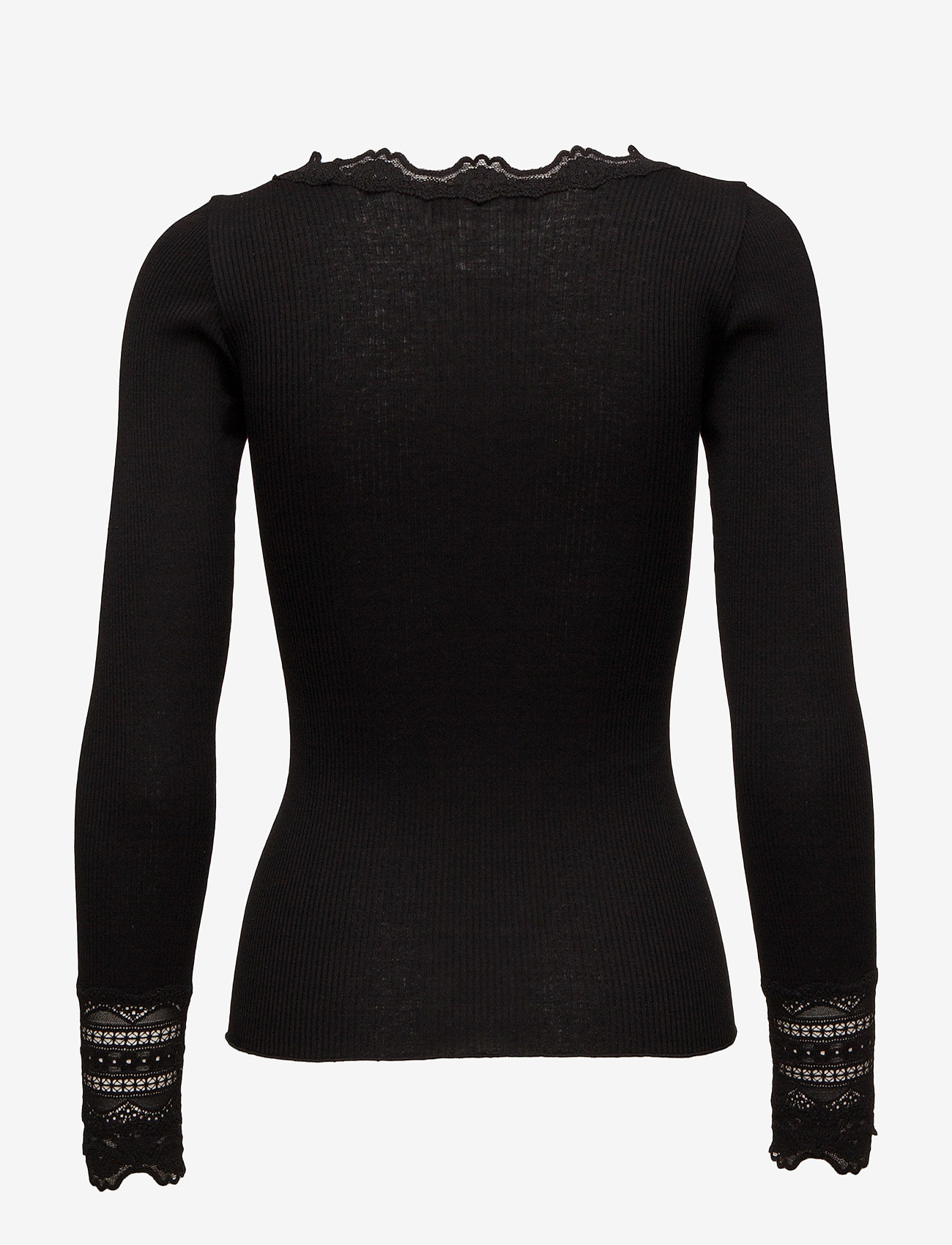 Rosemunde - RWBenita Silk LS O-neck Lace T-shir - långärmade toppar - black - 1