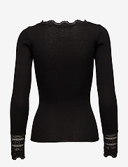 Rosemunde - Silk t-shirt w/ lace - langärmlige tops - black - 1