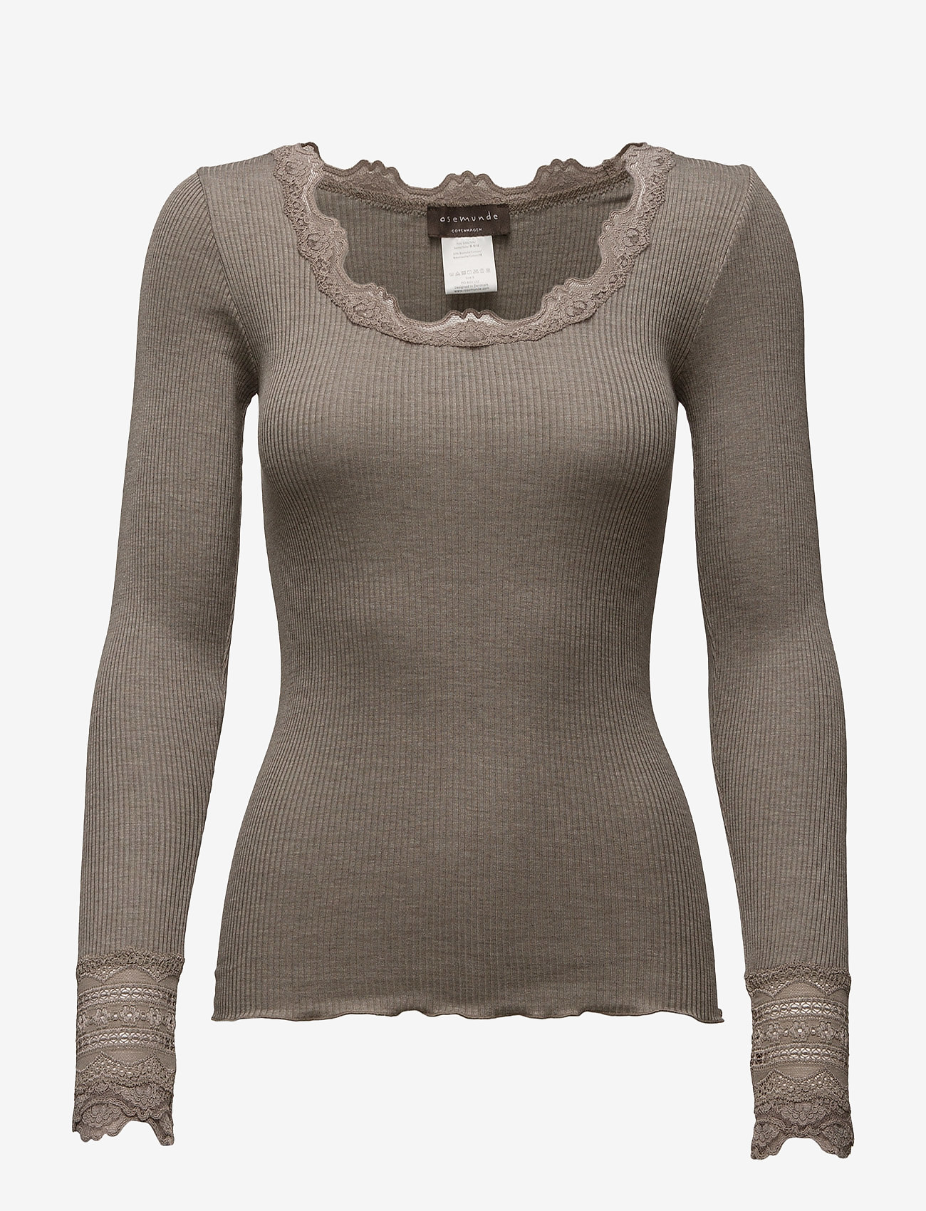 Rosemunde - Silk t-shirt w/ lace - langermede topper - brown melange - 0