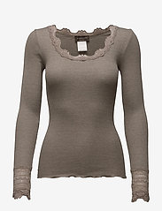 Silk t-shirt w/ lace - BROWN MELANGE