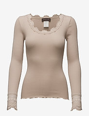 Silk t-shirt w/ lace - CACAO