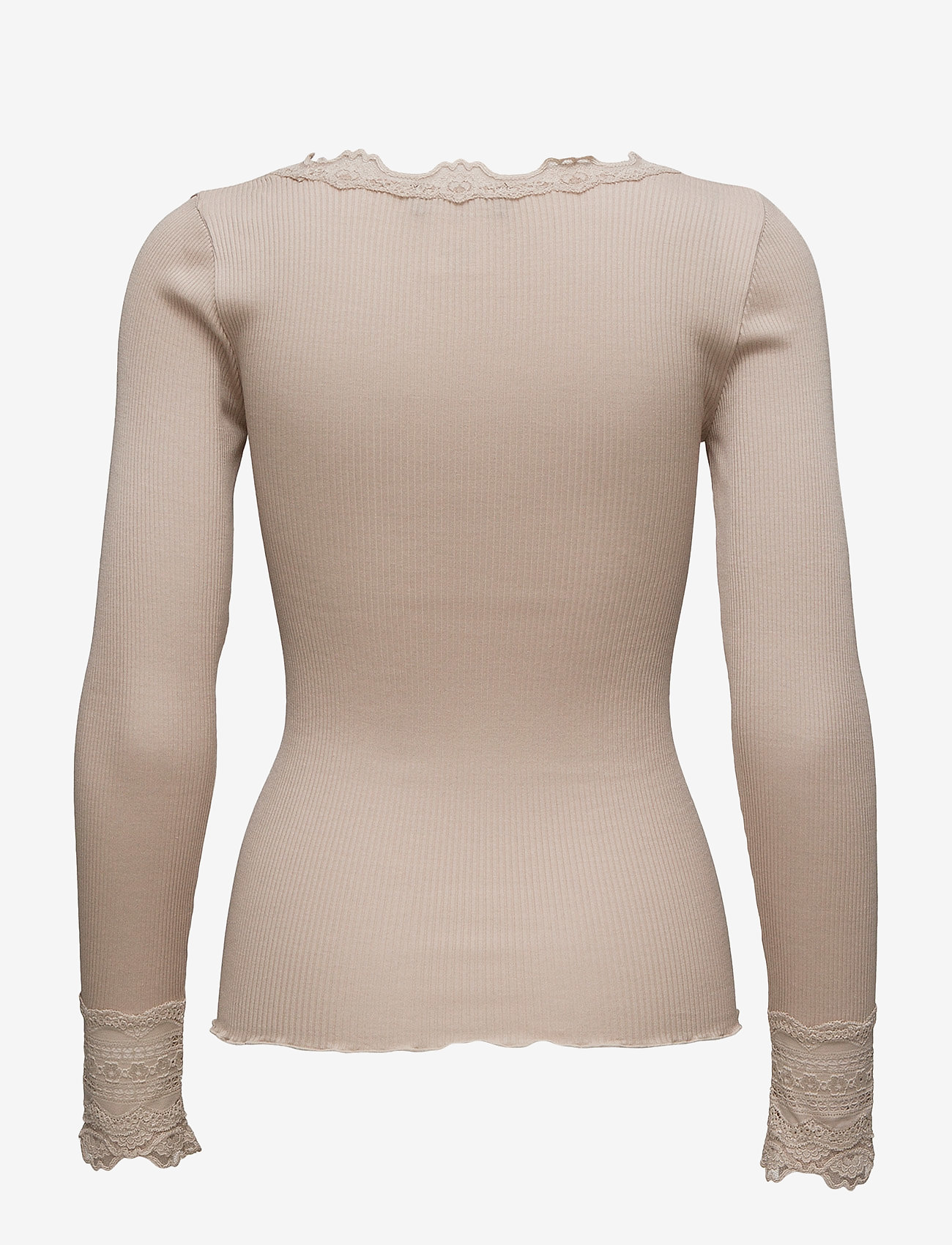 Rosemunde - RWBenita Silk LS O-neck Lace T-shirt - langærmede toppe - cacao - 1