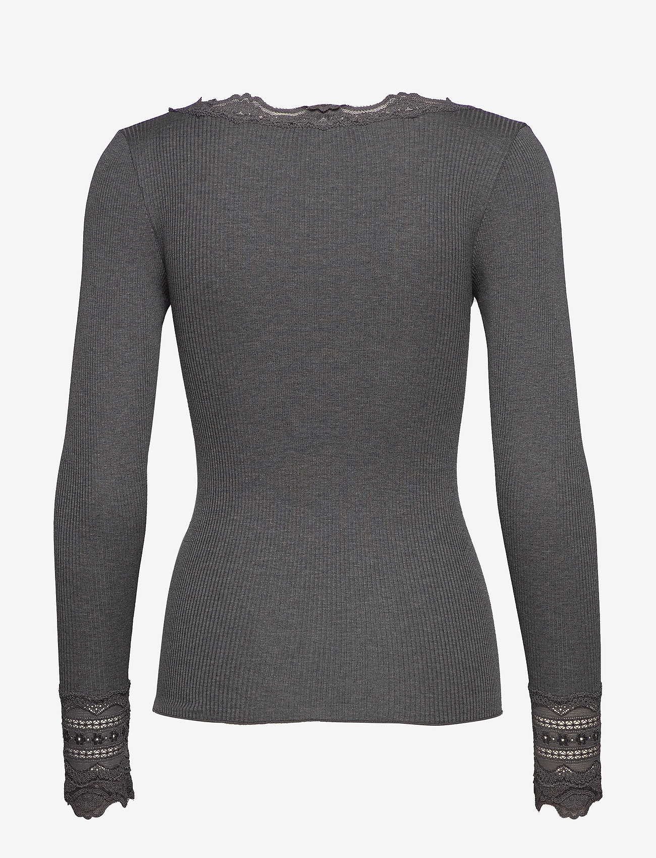 Rosemunde - Silk t-shirt w/ lace - hauts à manches longues - dark grey melange - 1