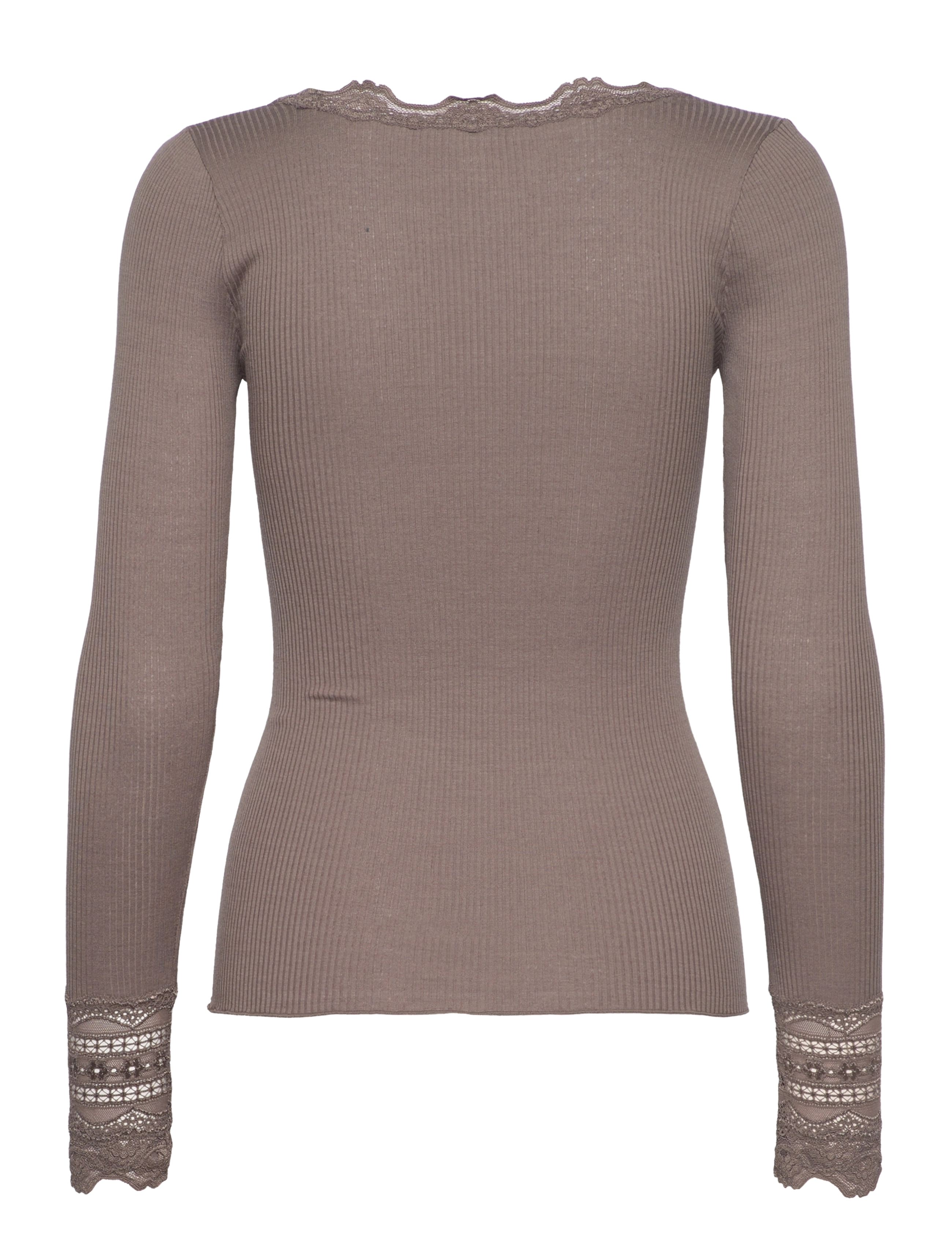 Rosemunde - RWBenita Silk LS O-neck Lace T-shir - langærmede toppe - falcon - 1