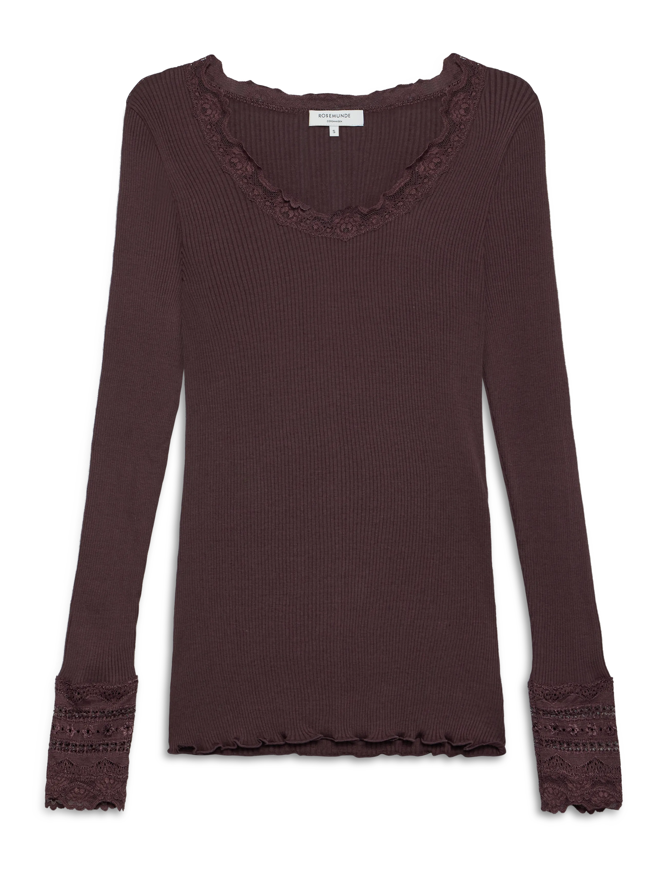 Rosemunde RWBenita Silk LS O-neck Lace T-shirt - Tøj - FUDGE / brown
