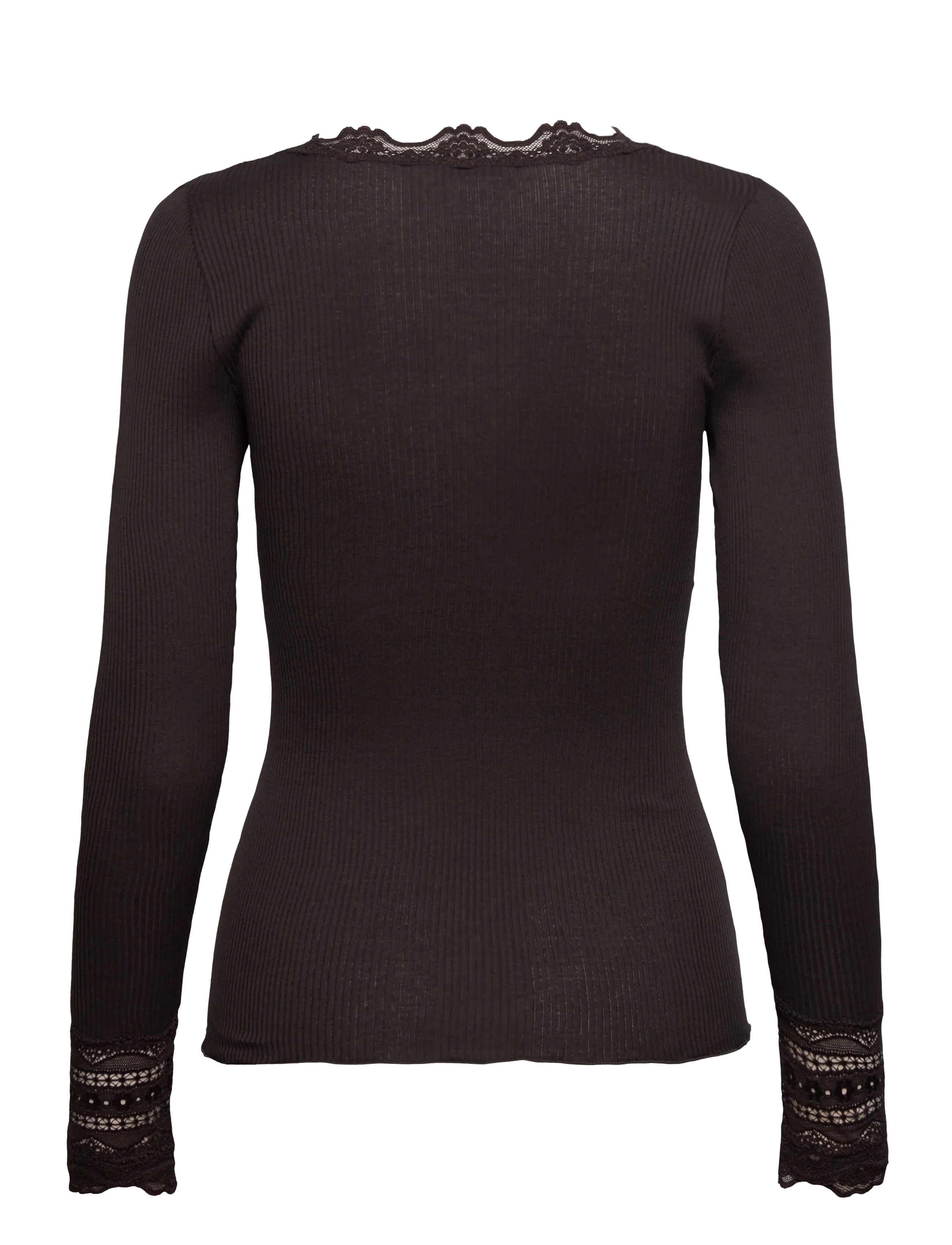 Rosemunde - RWBenita Silk LS O-neck Lace T-shir - pikkade varrukatega alussärgid - ganache - 1