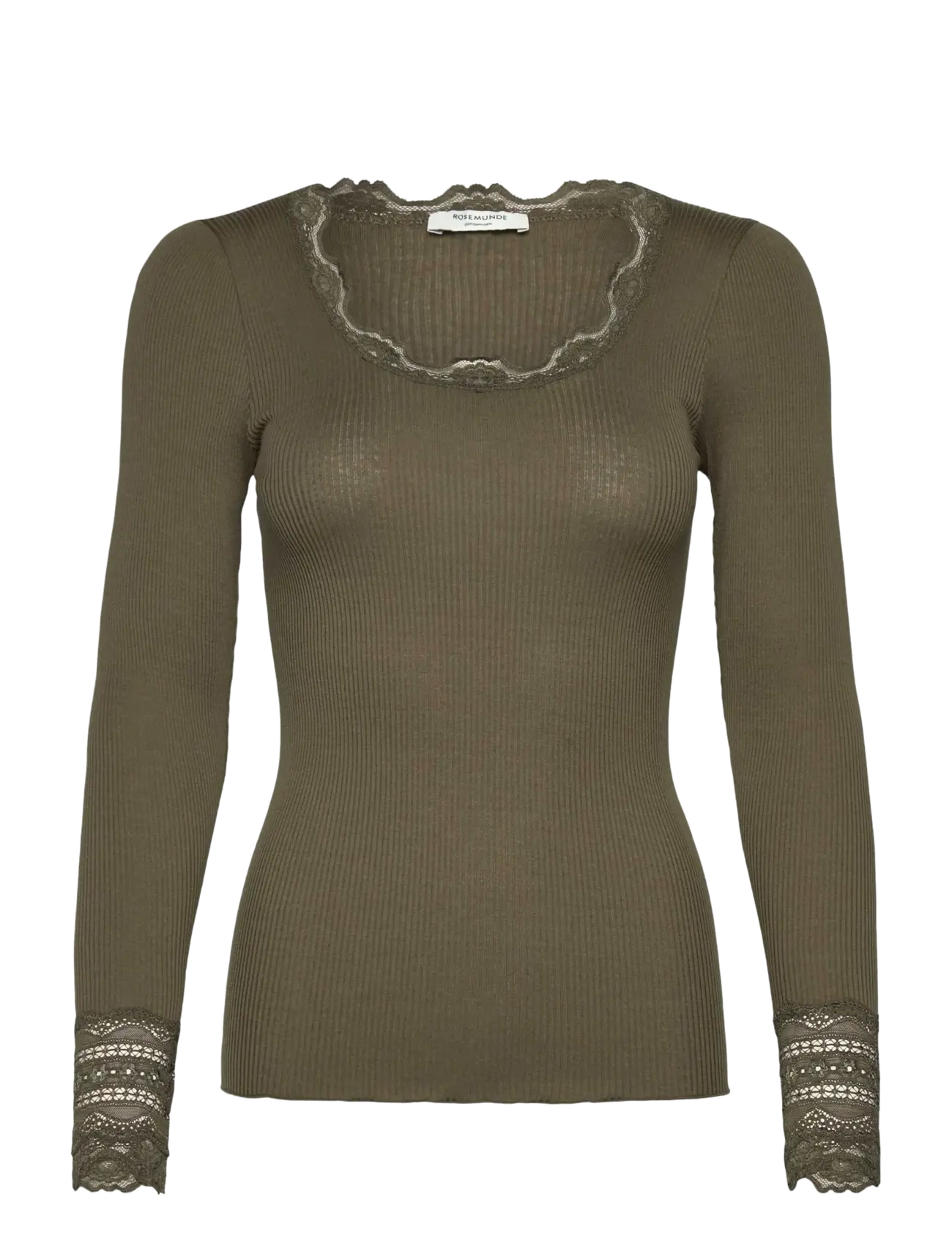 Rosemunde RWBenita Silk LS O-neck Lace T-shirt - Rosemunde - KALAMATA / khaki/green