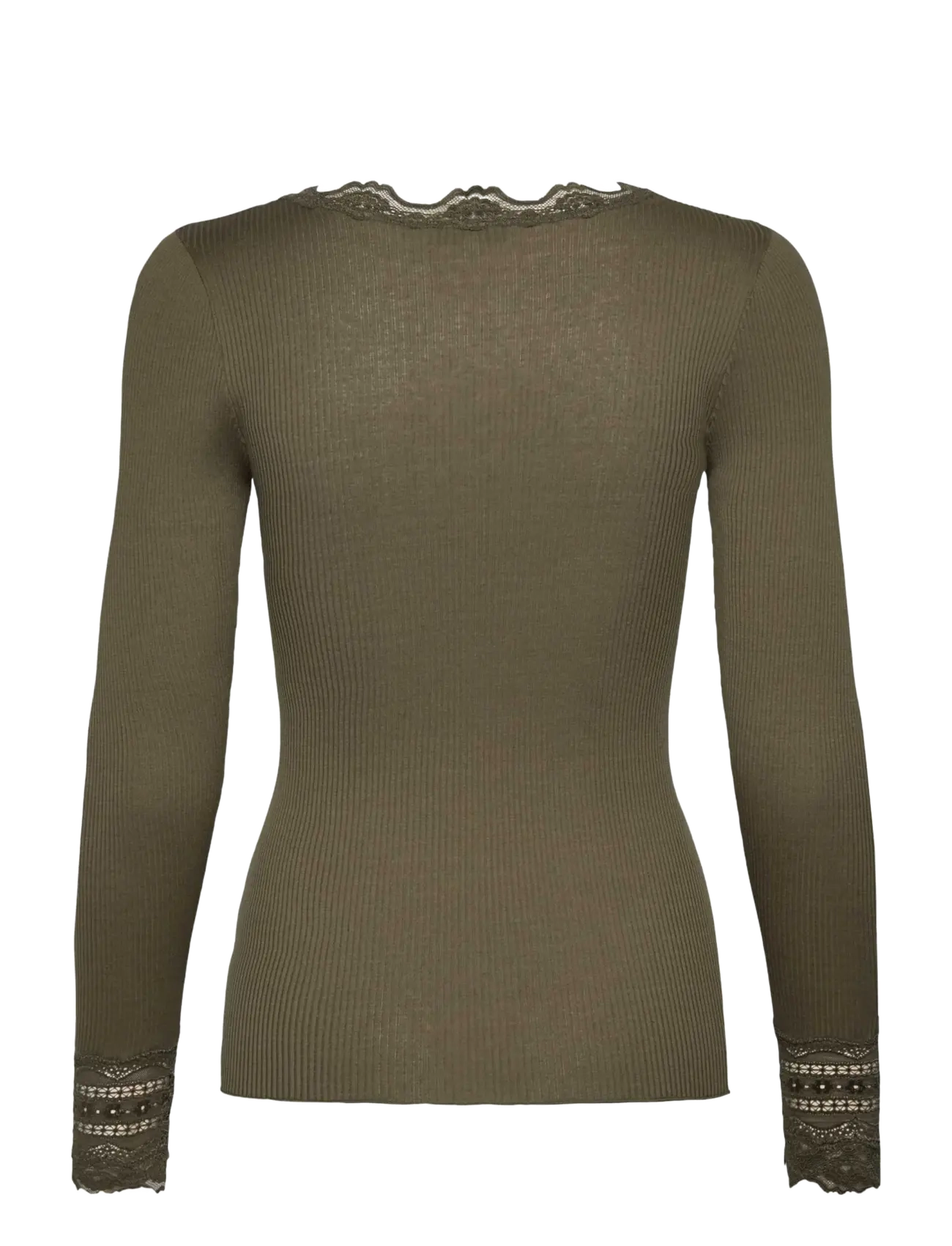 Rosemunde - RWBenita Silk LS O-neck Lace T-shirt - langärmlige tops - kalamata - 1