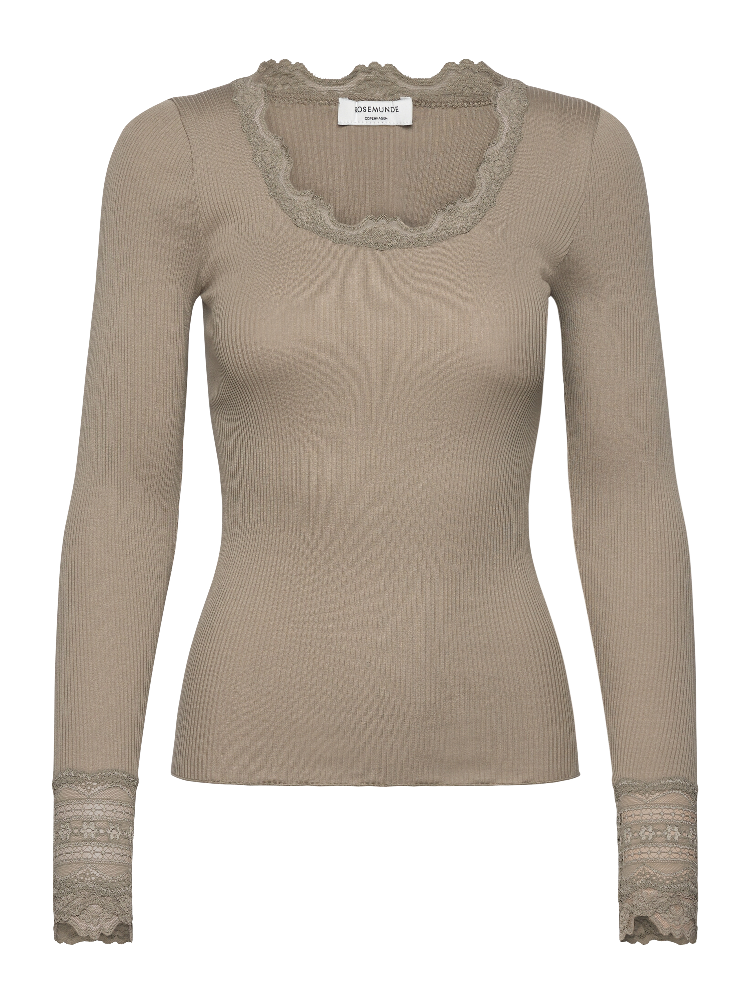 Rosemunde RWBenita Silk LS O-neck Lace T-shirt - Tøj - LAUREL OAK / khaki/green