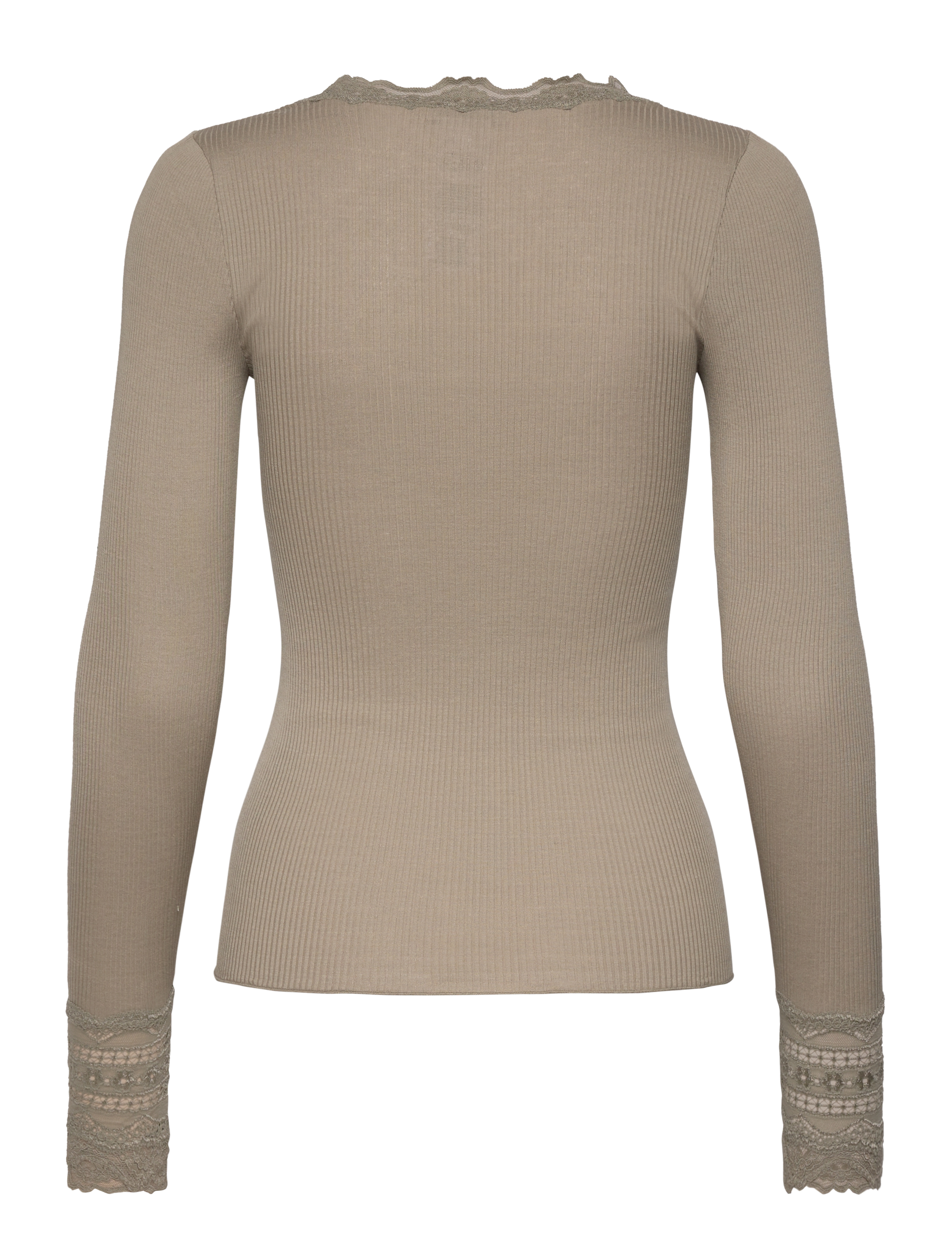 Rosemunde - RWBenita Silk LS O-neck Lace T-shir - langærmede toppe - laurel oak - 1
