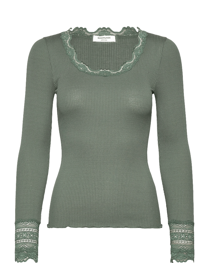Rosemunde - Silk t-shirt w/ lace - langærmede toppe - laurel wreath - 0