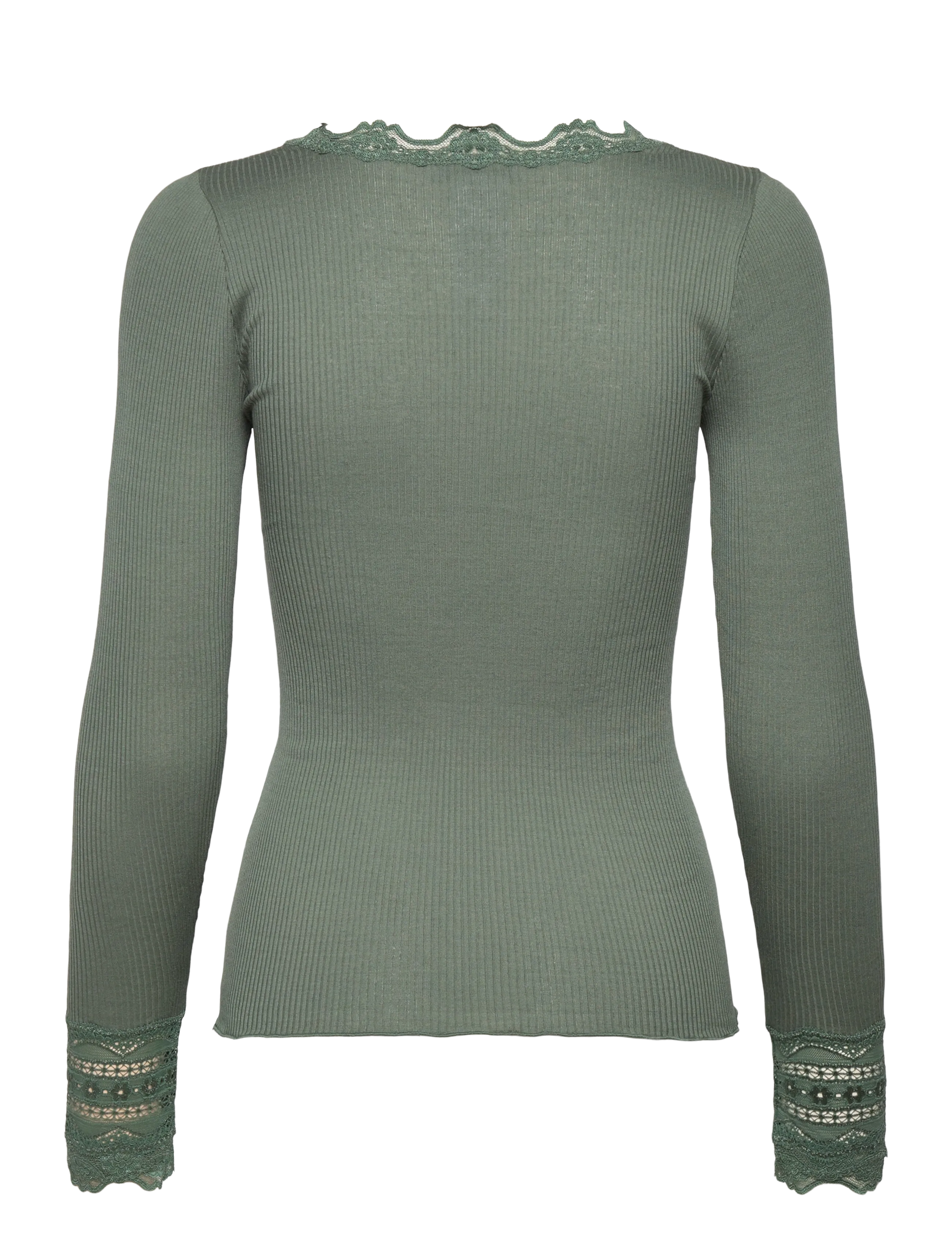 Rosemunde - RWBenita Silk LS O-neck Lace T-shir - langærmede toppe - laurel wreath - 1