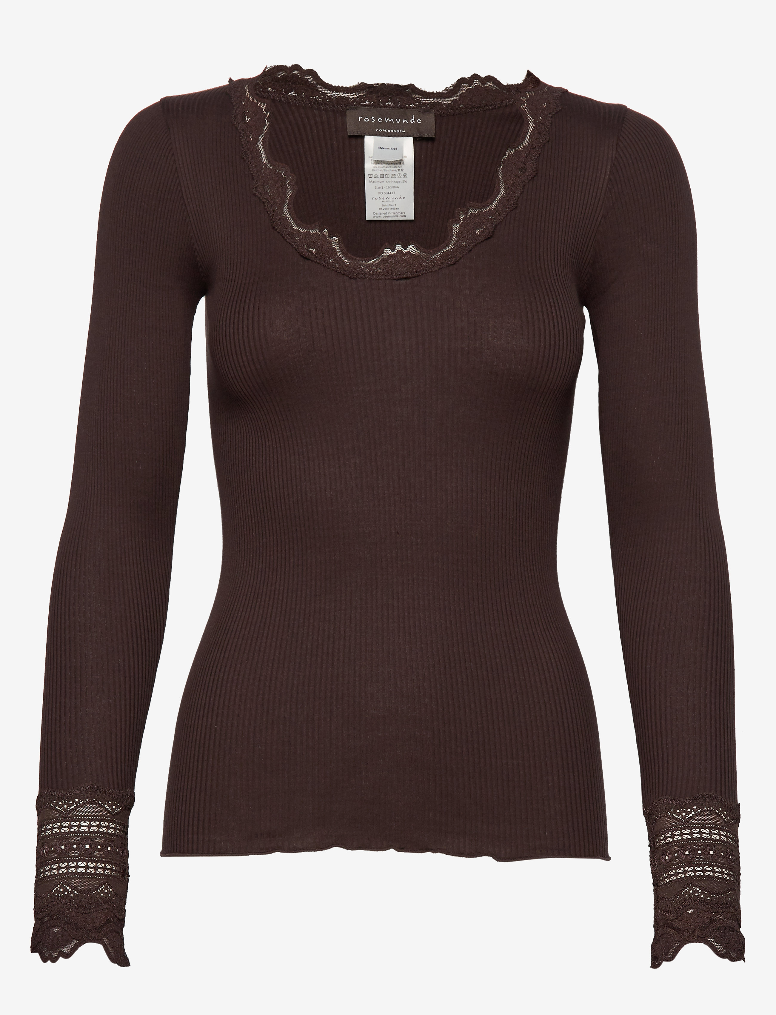 Rosemunde RWBenita Silk LS O-neck Lace T-shirt - Rosemunde - MOLE / brown