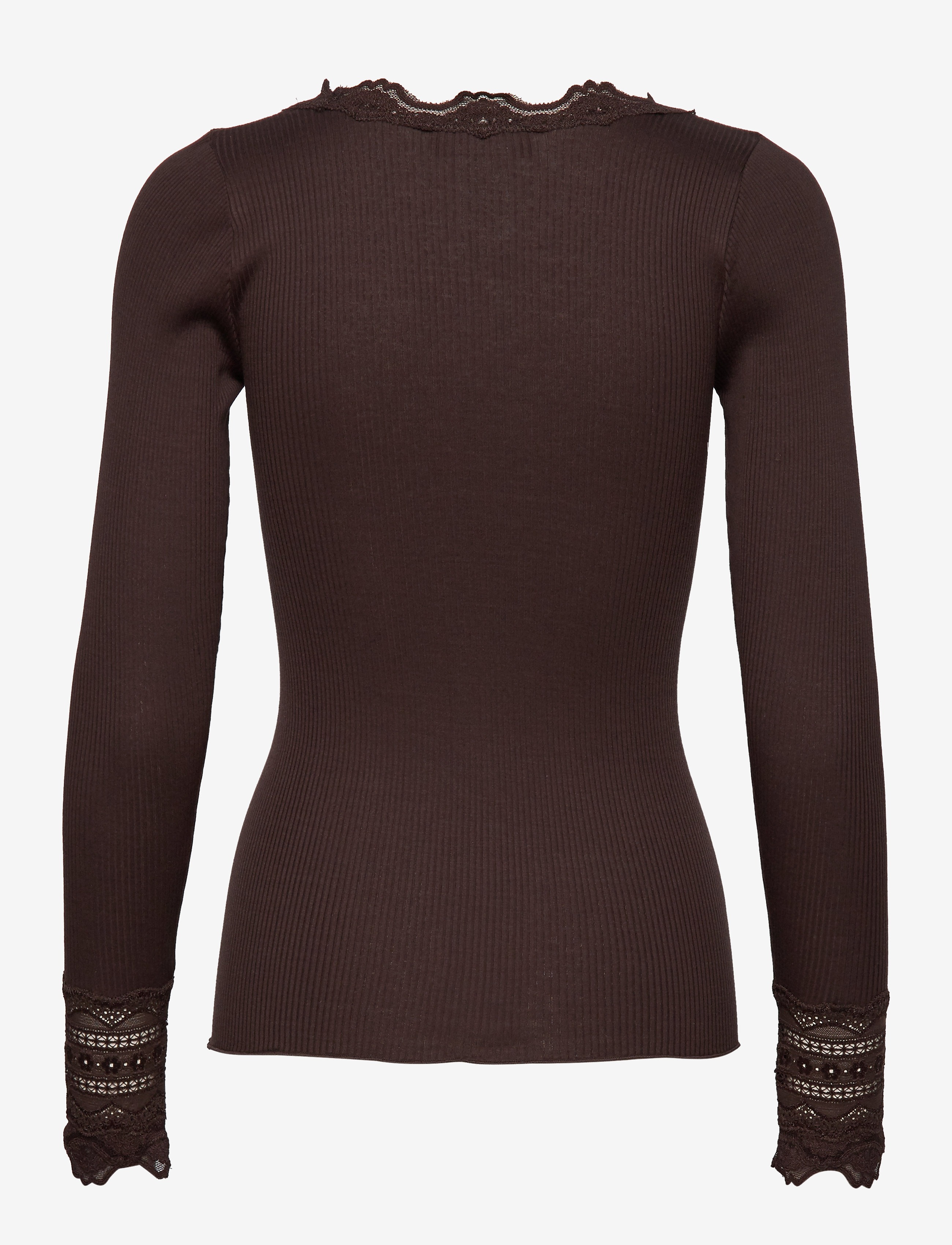 Rosemunde - RWBenita Silk LS O-neck Lace T-shirt - langärmlige tops - mole - 1