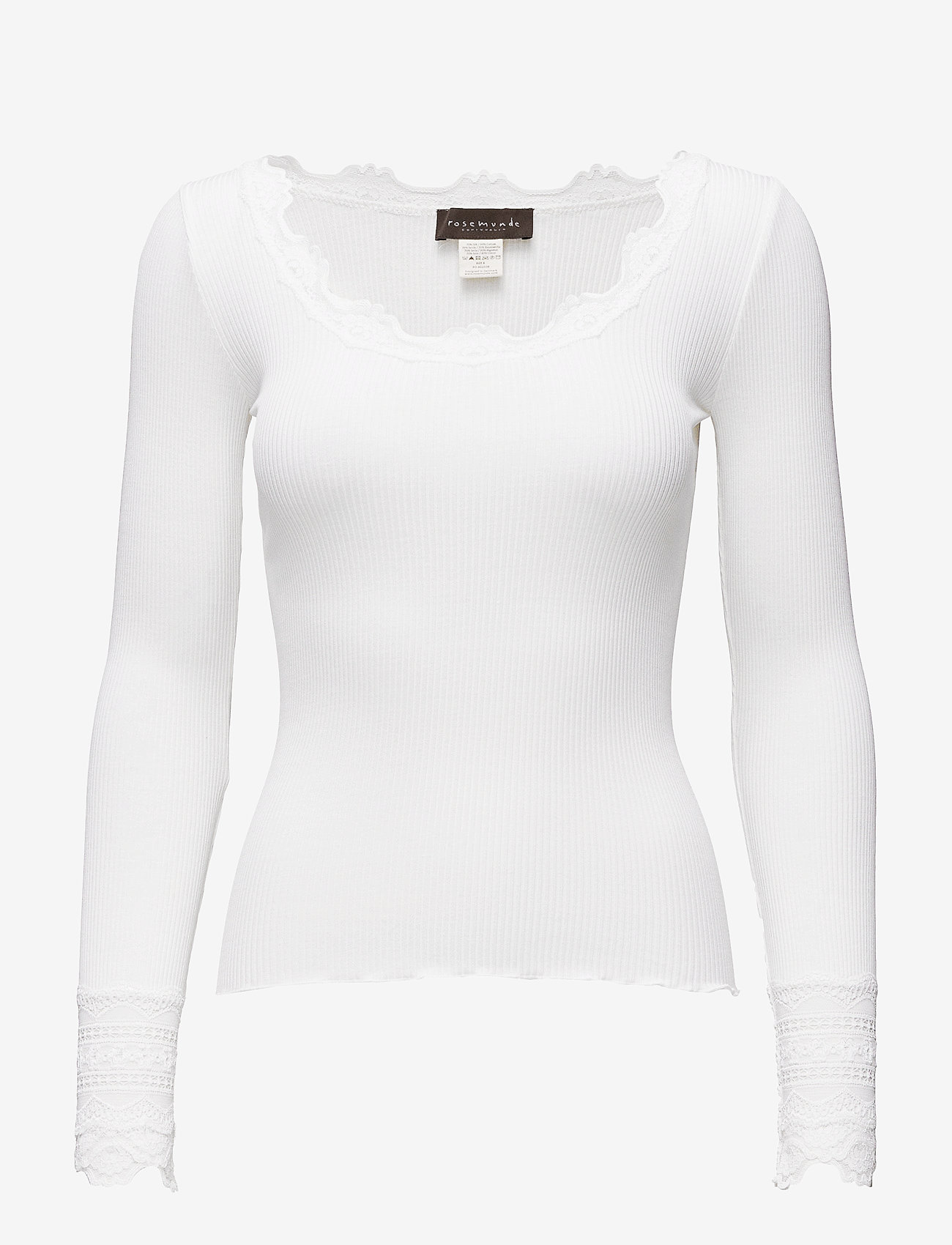 Rosemunde - Silk t-shirt w/ lace - långärmade toppar - new white - 0