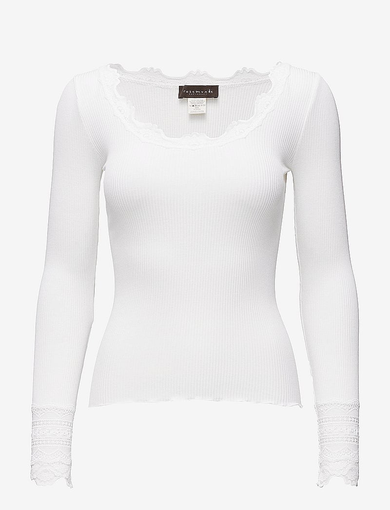 Rosemunde - RWBenita Silk LS O-neck Lace T-shir - langärmlige tops - new white - 0