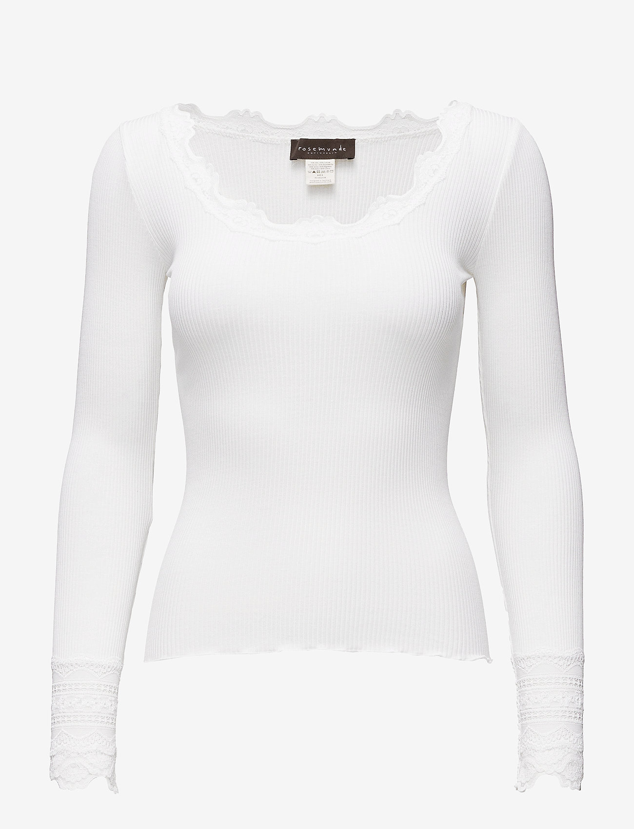 Rosemunde RWBenita Silk LS O-neck Lace T-shirt - Tøj - NEW WHITE / white