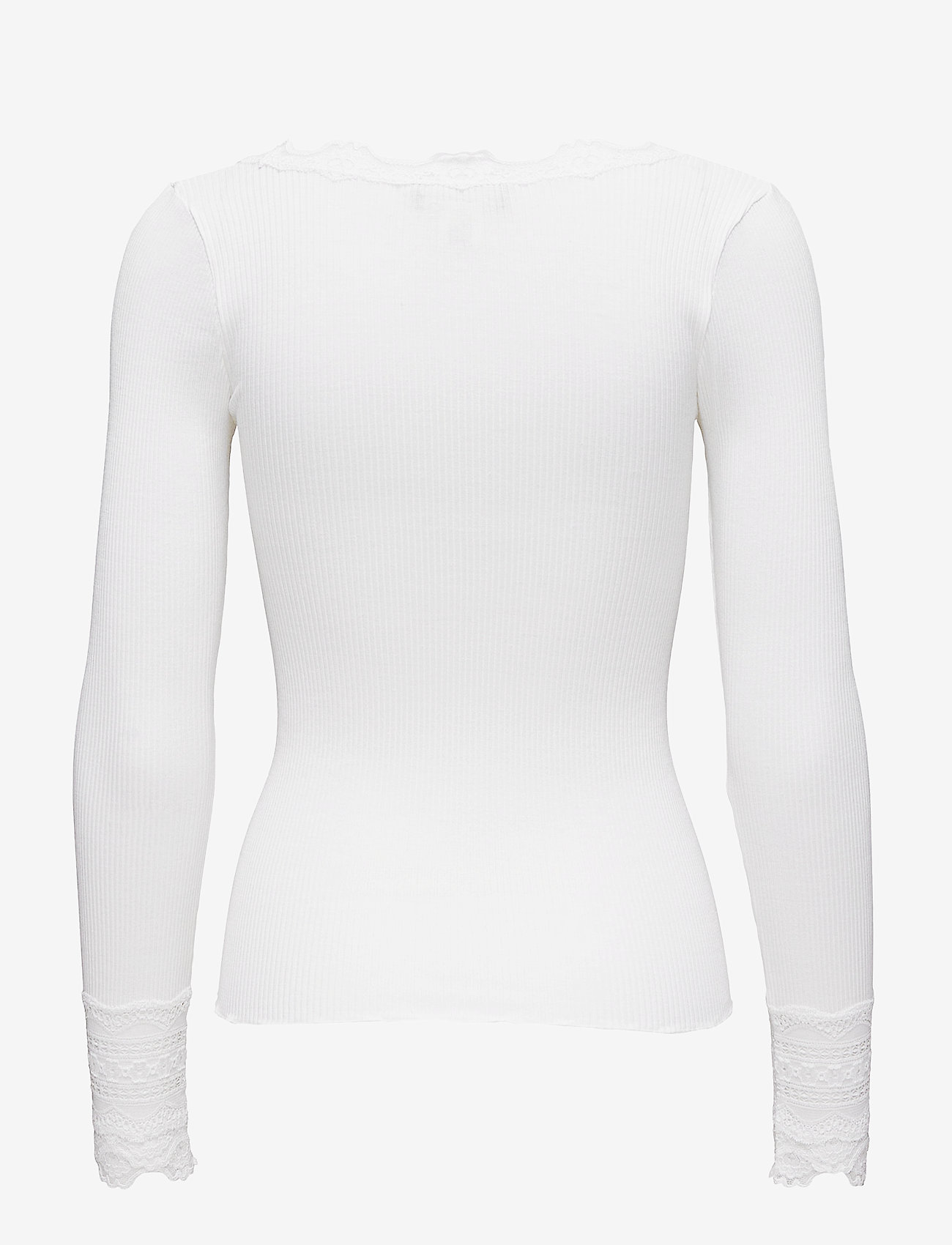 Rosemunde - RWBenita Silk LS O-neck Lace T-shirt - langærmede toppe - new white - 1