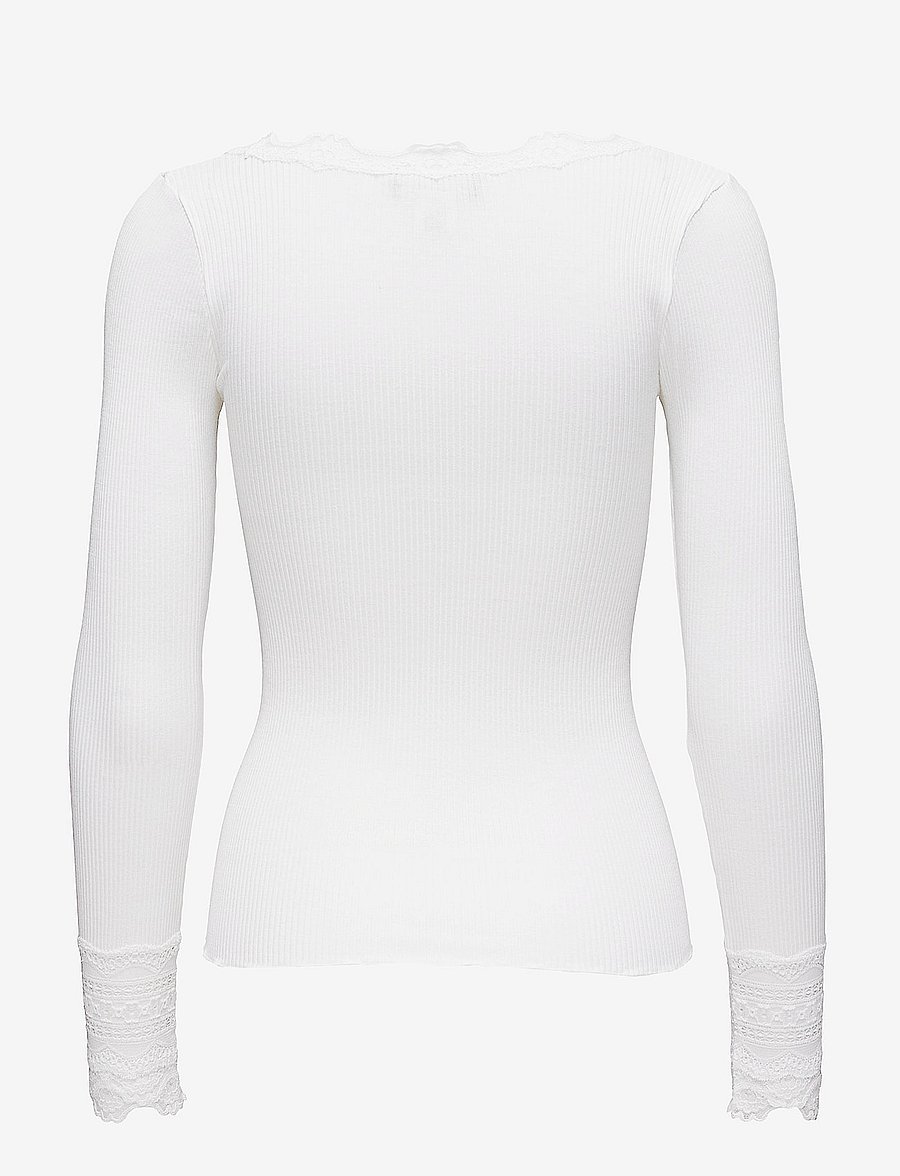 Rosemunde - RWBenita Silk LS O-neck Lace T-shirt - långärmade toppar - new white - 1