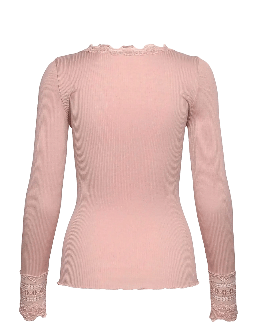 Rosemunde - RWBenita Silk LS O-neck Lace T-shirt - långärmade toppar - rose smoke - 2