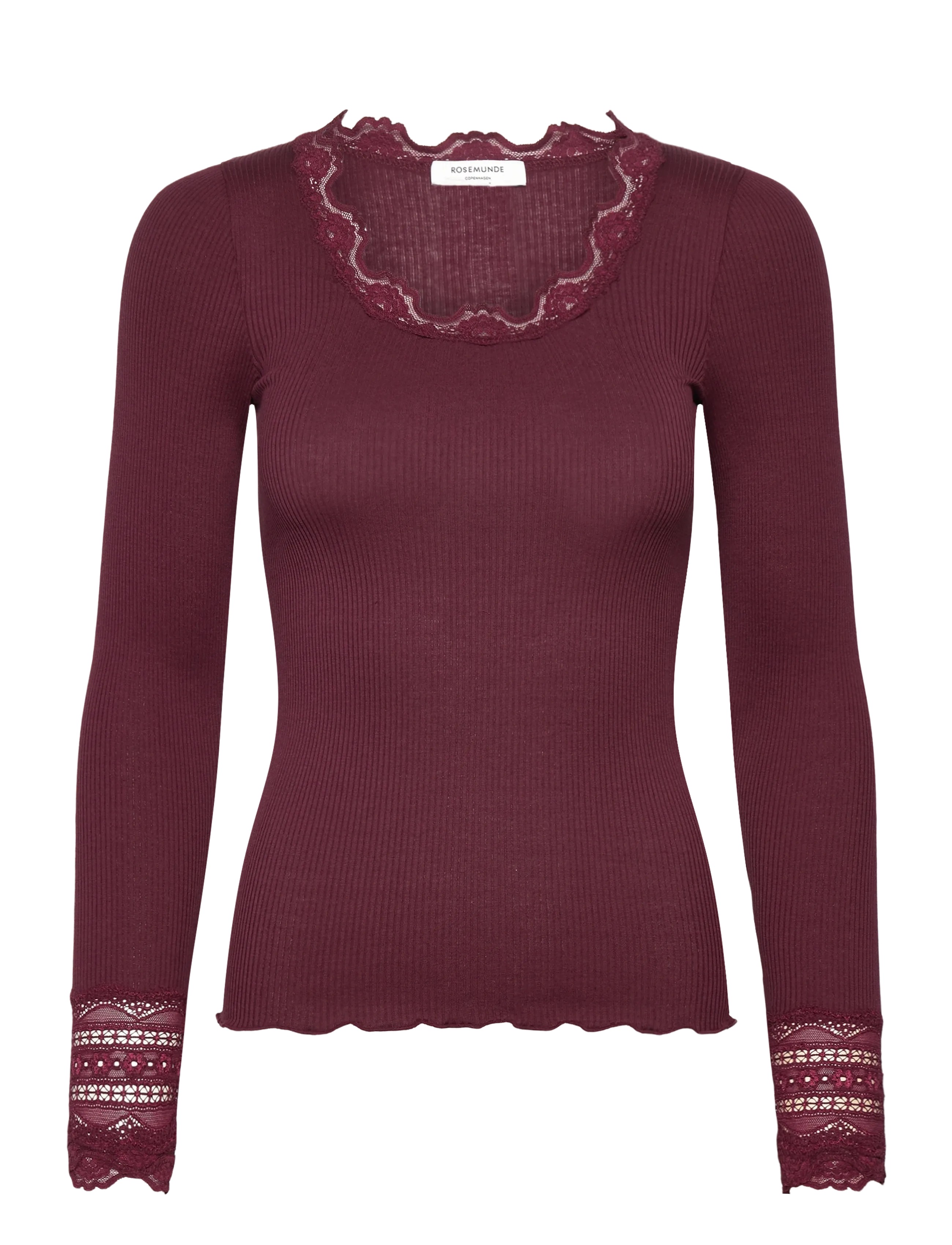 RWBenita Silk LS O-neck Lace T-shir - TAWNY PORT