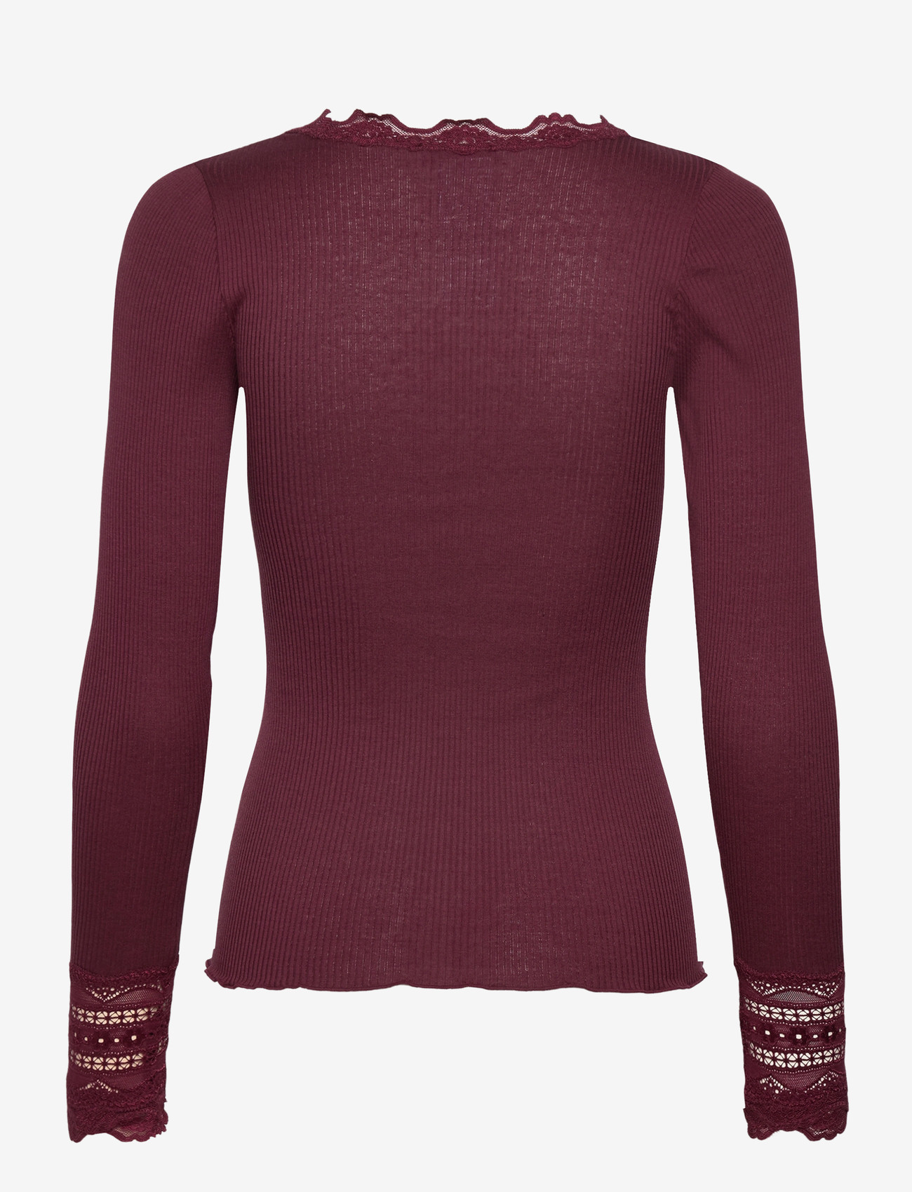 Rosemunde - Silk t-shirt w/ lace - long-sleeved tops - tawny port - 2