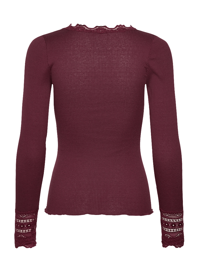 Rosemunde - Silk t-shirt w/ lace - long-sleeved tops - tawny port - 2