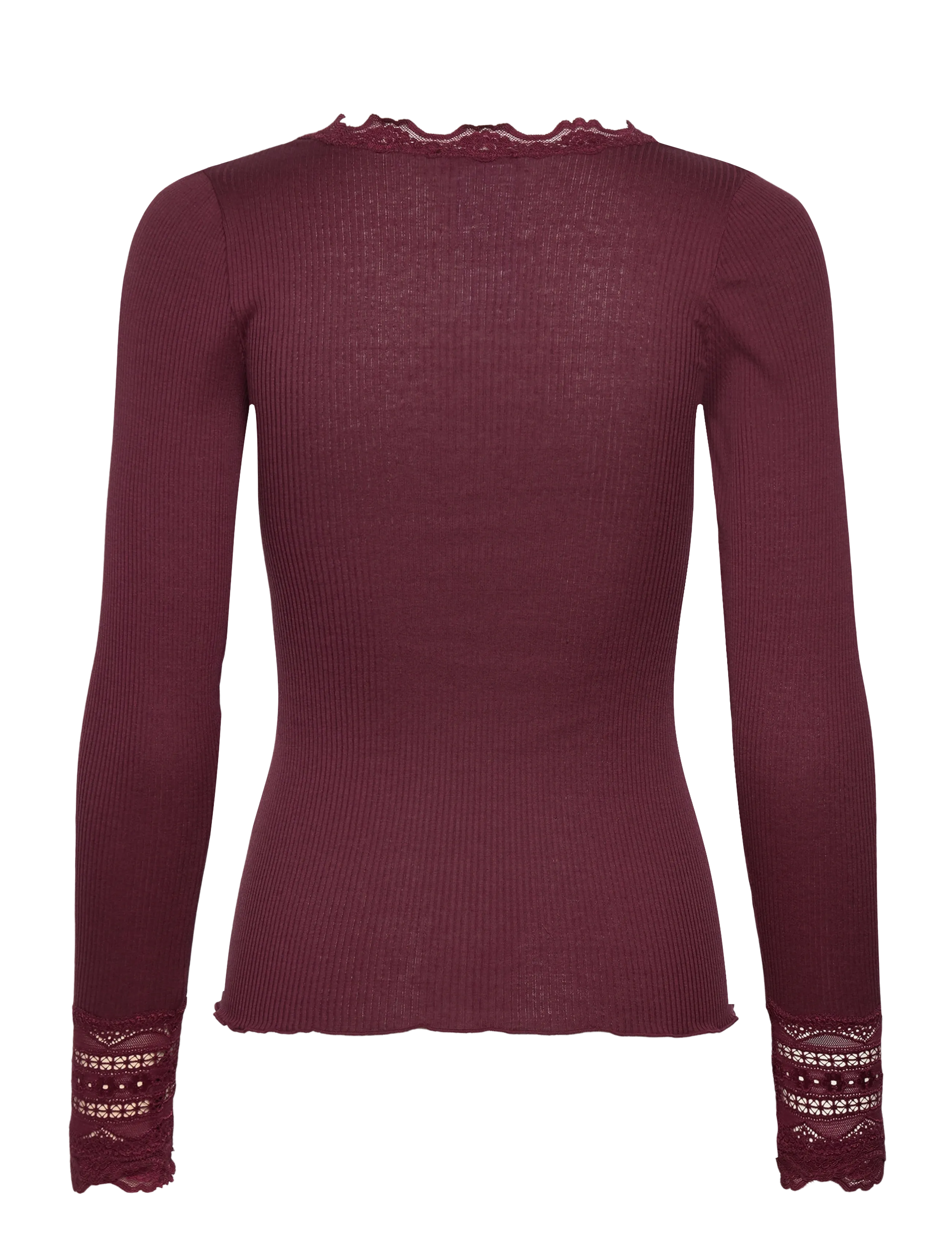 Rosemunde - RWBenita Silk LS O-neck Lace T-shirt - langærmede toppe - tawny port - 2