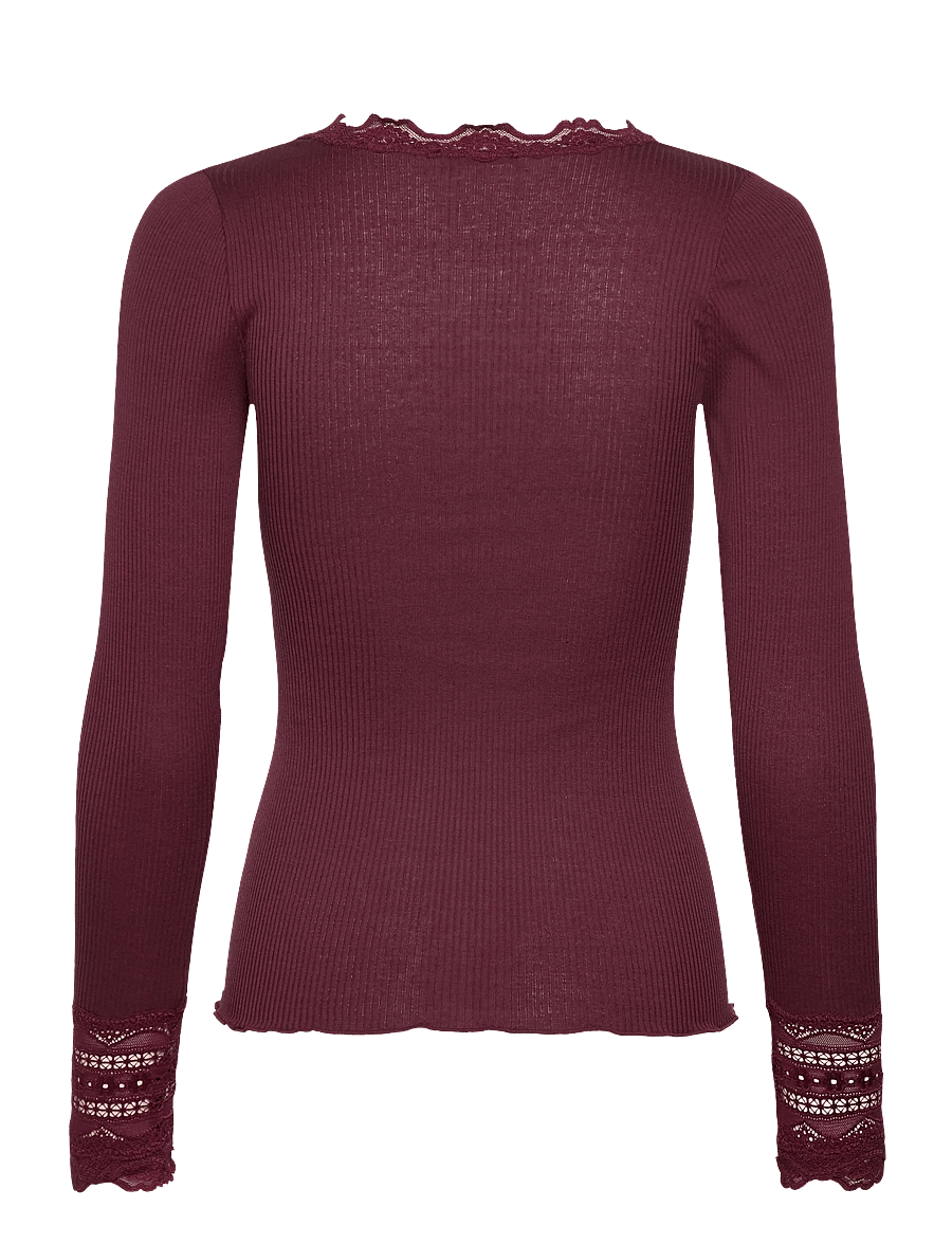 Rosemunde - RWBenita Silk LS O-neck Lace T-shirt - långärmade toppar - tawny port - 2