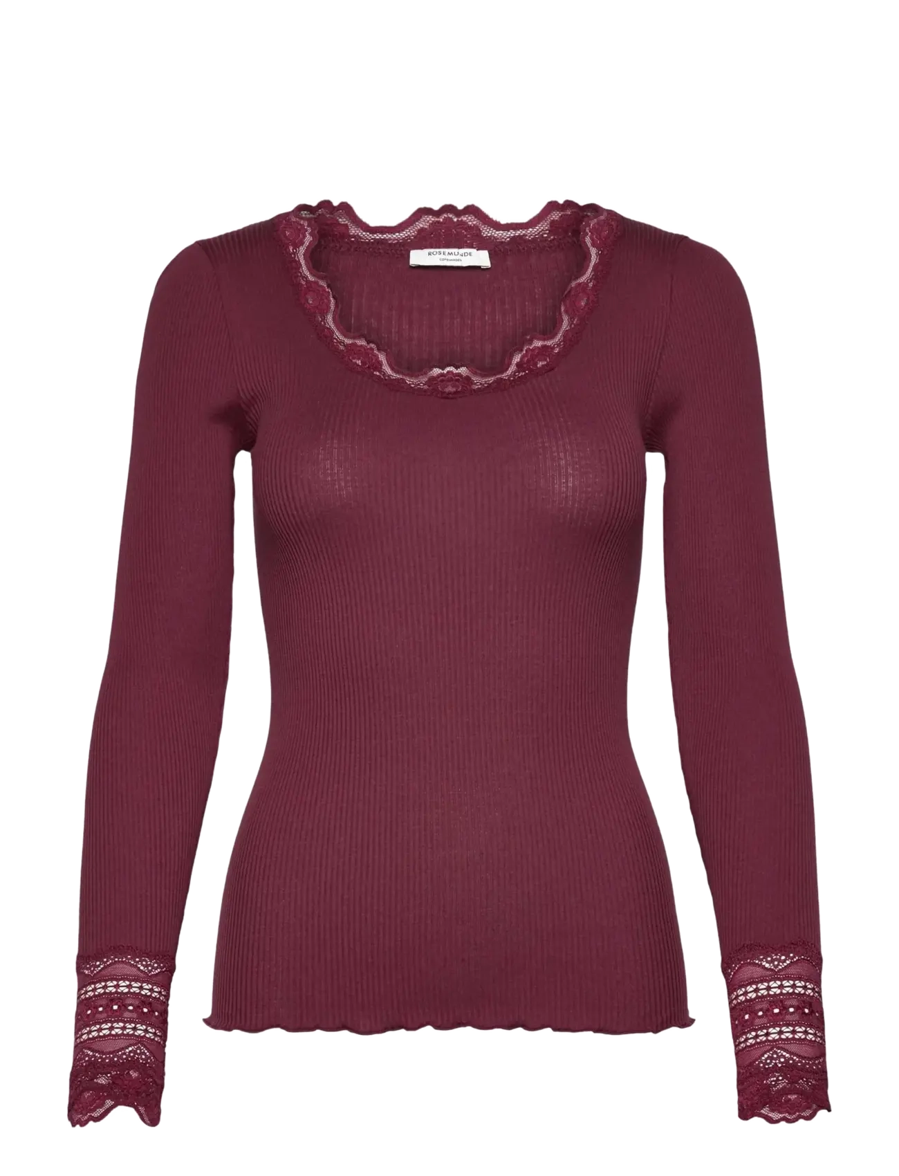 Rosemunde RWBenita Silk LS O-neck Lace T-shirt - Rosemunde - WINDSOR WINE / burgundy