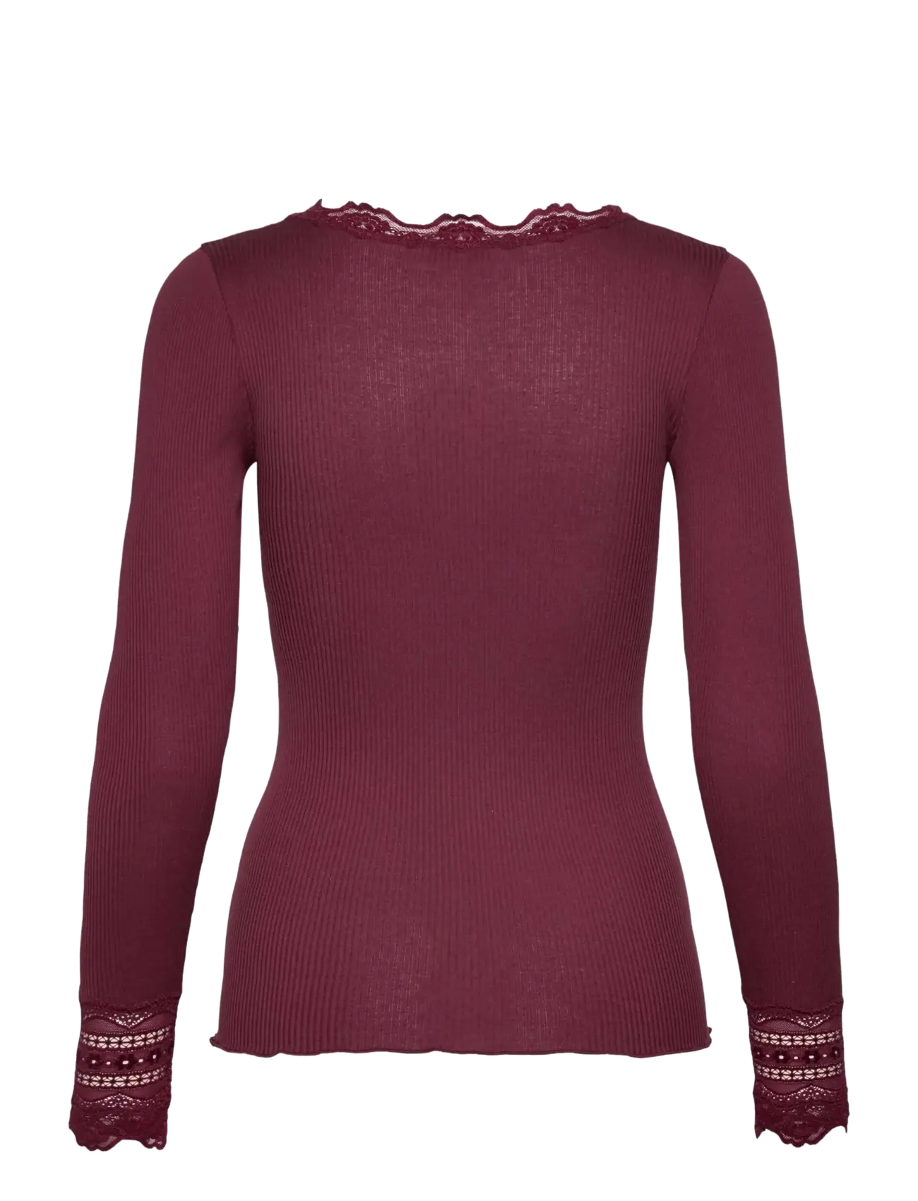 Rosemunde - RWBenita Silk LS O-neck Lace T-shirt - langärmlige tops - windsor wine - 1