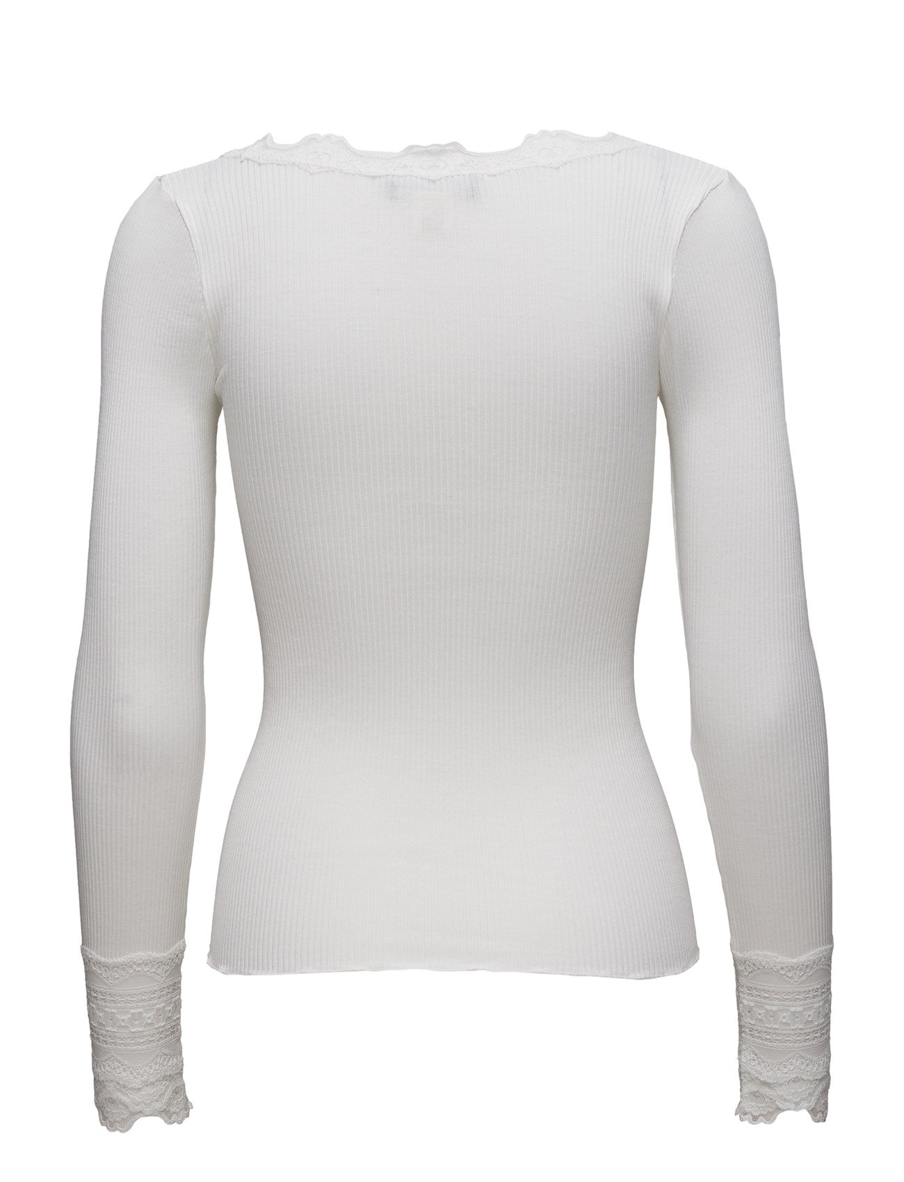 Rosemunde - RWBenita Silk LS O-neck Lace T-shirt - langærmede toppe - new white - 2