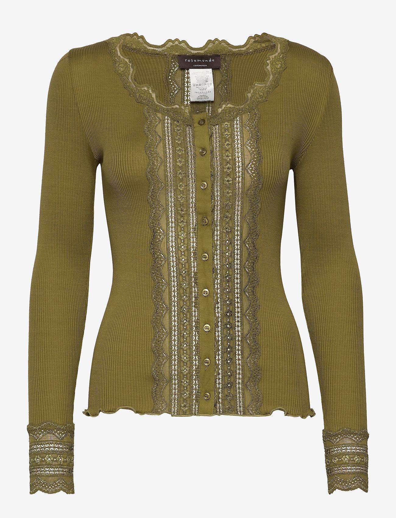 Rosemunde - Silk cardigan regular ls w/wide lac - leaf green - 0