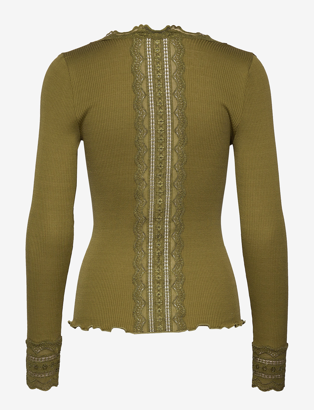 Rosemunde - Silk cardigan regular ls w/wide lac - leaf green - 1
