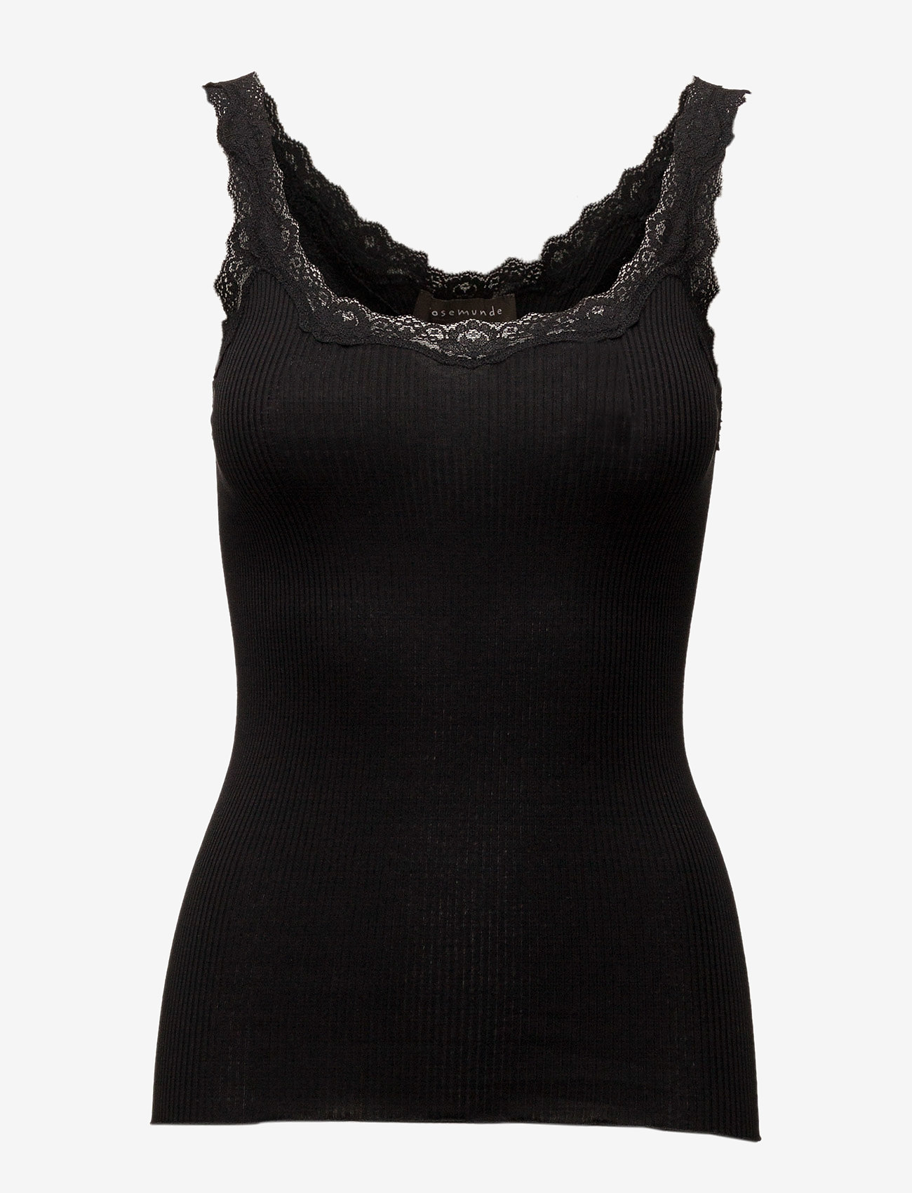 Rosemunde - Silk top w/ lace - hihattomat topit - black - 0