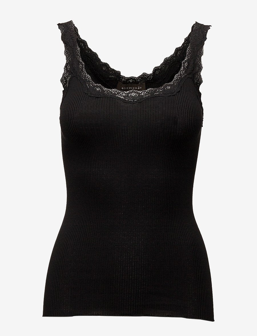 Rosemunde - RWBabette Silk SL Deep Back Lace To - varrukateta topid - black - 0