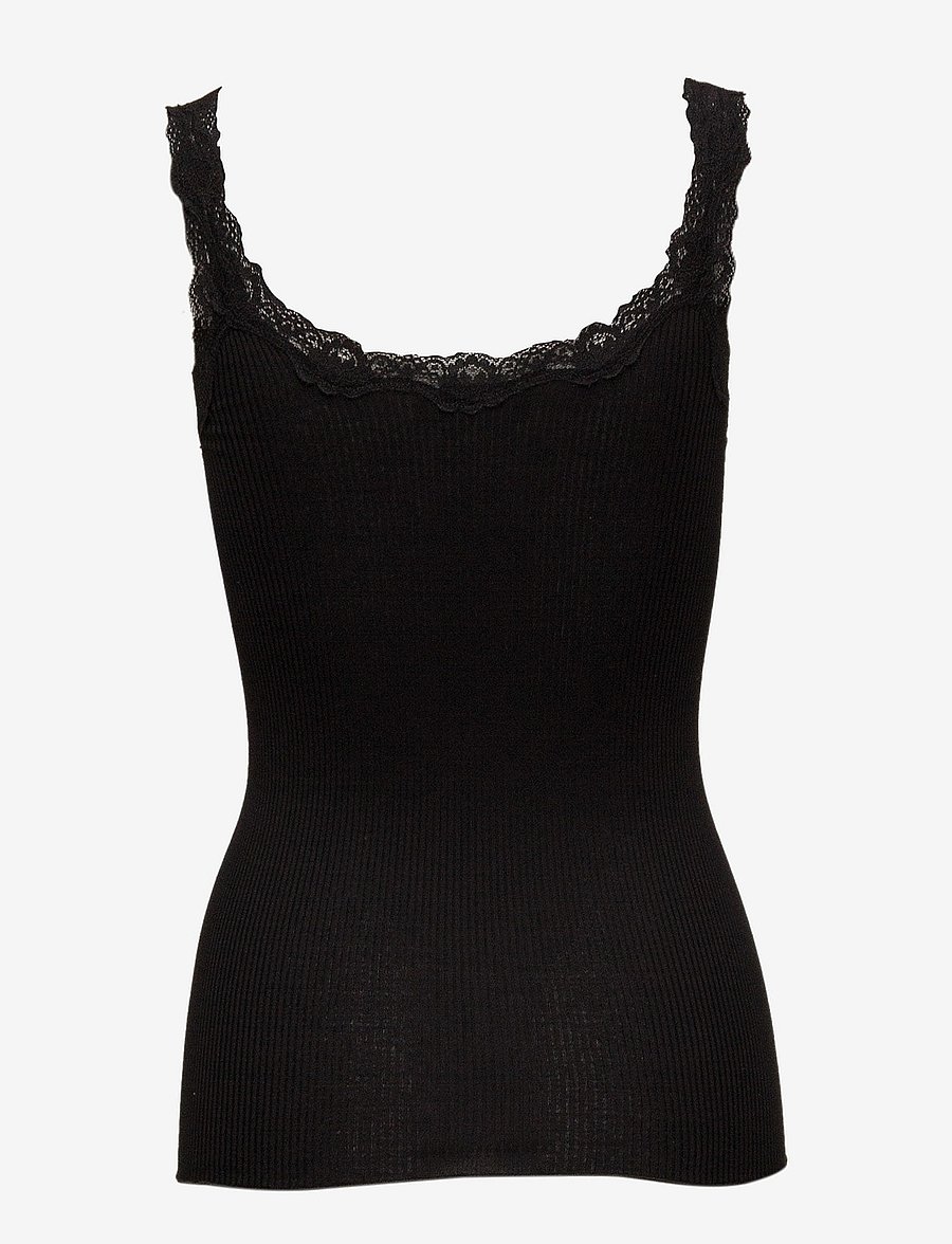 Rosemunde - RWBabette Silk SL Deep Back Lace To - varrukateta topid - black - 1
