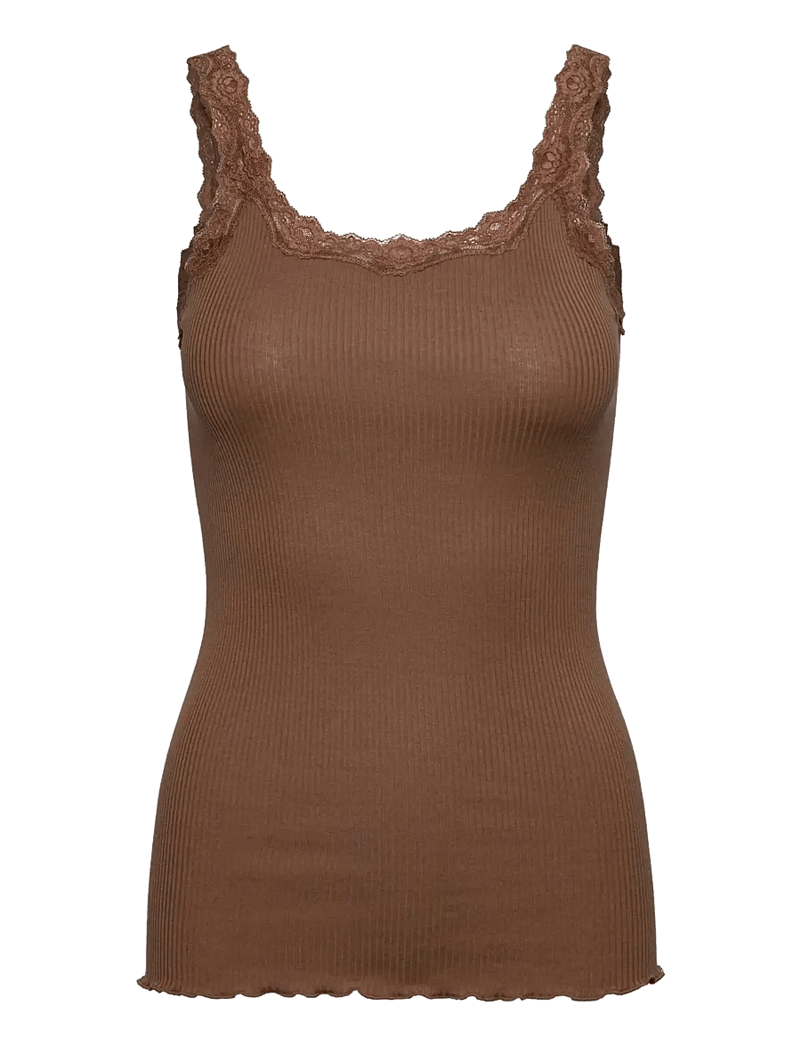 Rosemunde - RWBabette Silk SL Deep Back Lace To - tanktops - coca mocha - 0
