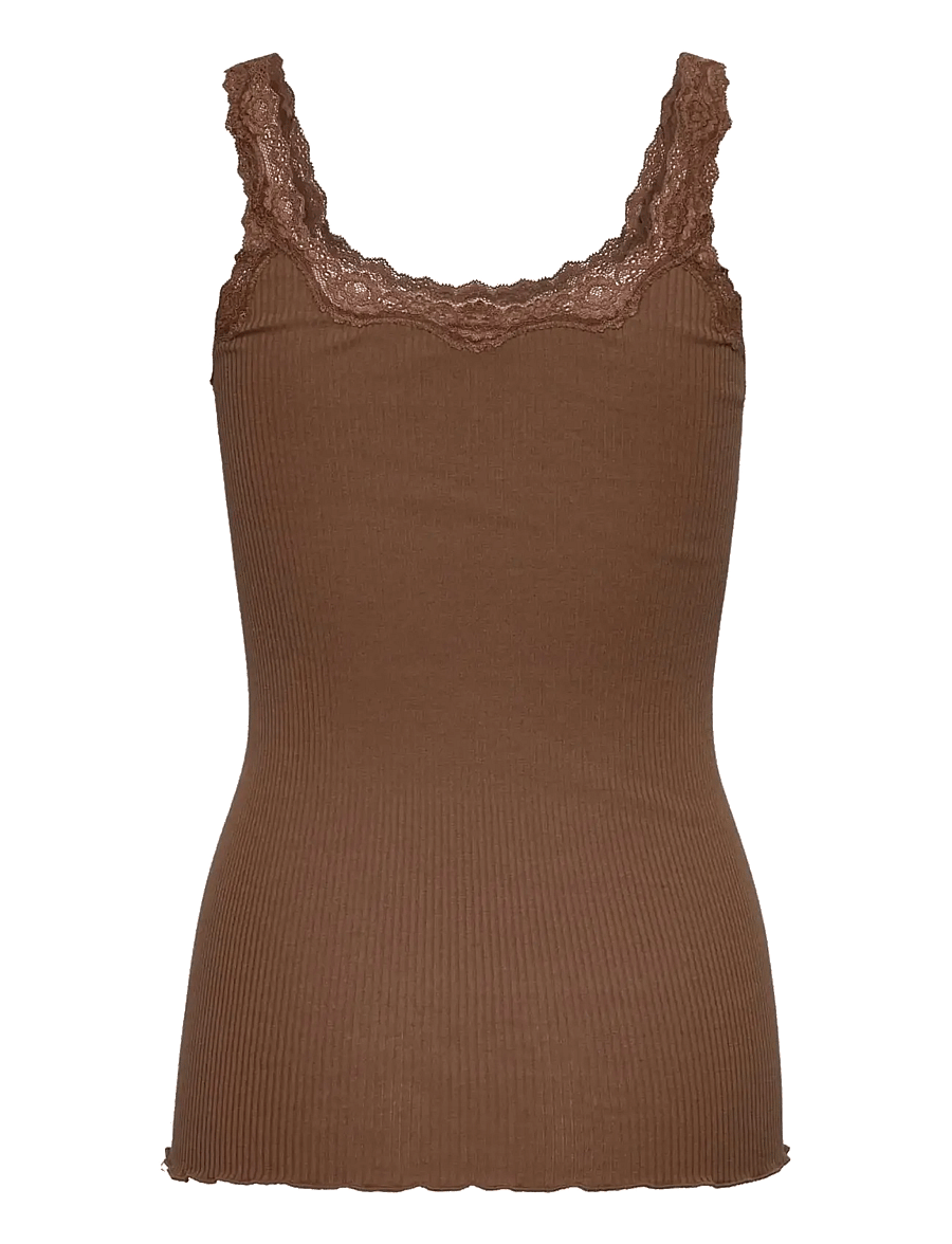 Rosemunde - RWBabette Silk SL Deep Back Lace To - tanktops - coca mocha - 1