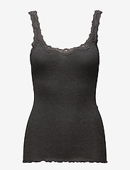 Rosemunde - Silk top w/ lace - sleeveless tops - dark grey melange - 0