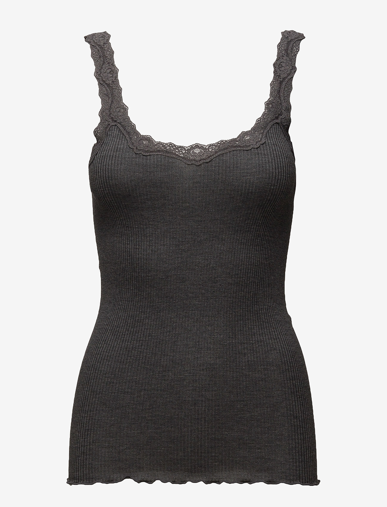 Rosemunde RWBabette Silk SL Deep Back Lace Top - Tøj - DARK GREY MELANGE / black