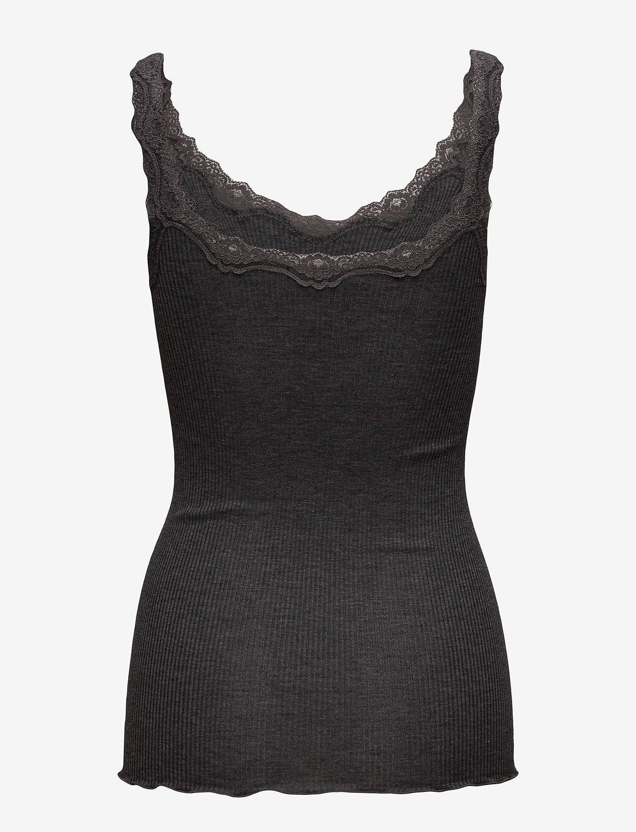Rosemunde - RWBabette Silk SL Deep Back Lace Top - tanktops - dark grey melange - 1