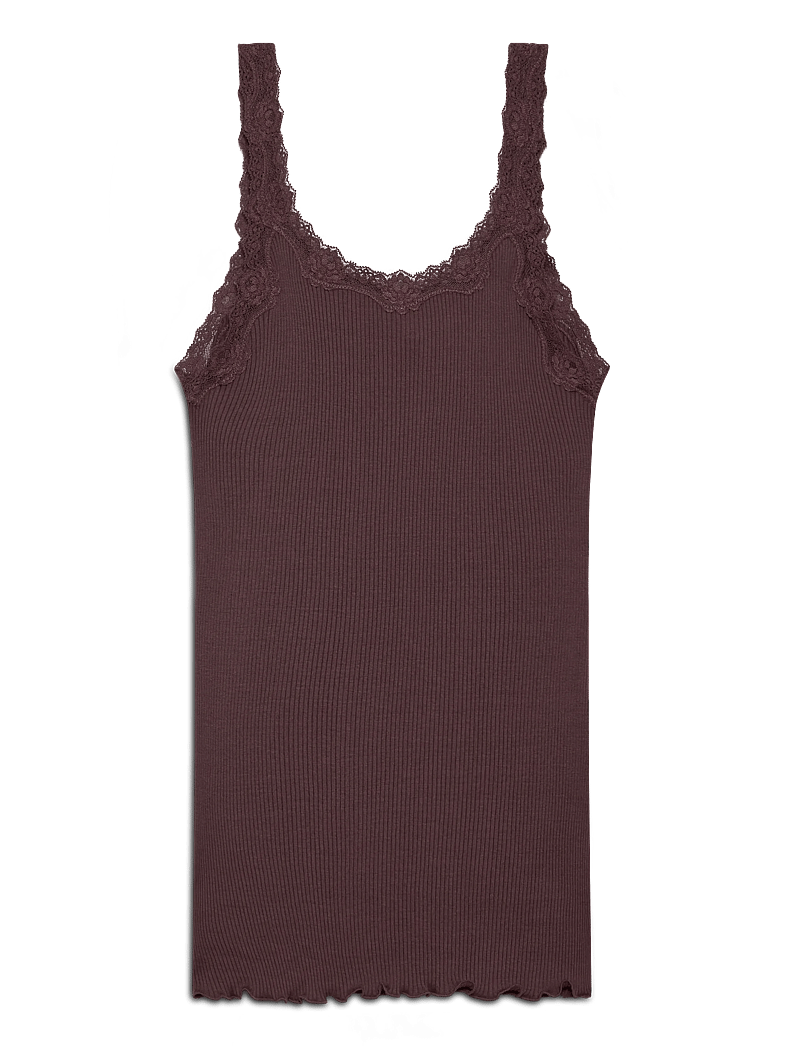 Rosemunde - RWBabette Silk SL Deep Back Lace To - tanktops - fudge - 1