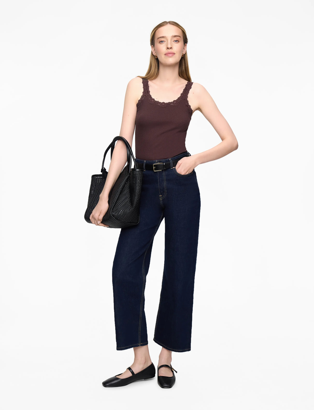 Rosemunde - RWBabette Silk SL Deep Back Lace To - tanktops - fudge - 2