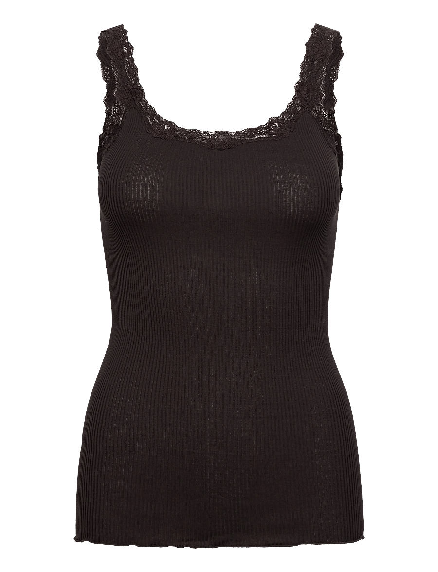 Rosemunde - RWBabette Silk SL Deep Back Lace To - varrukateta topid - ganache - 0