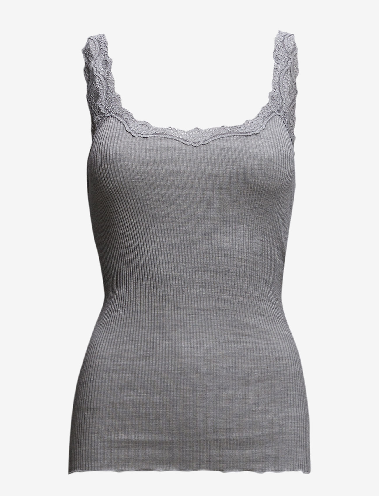 Rosemunde RWBabette Silk SL Deep Back Lace Top - Tøj - LIGHT GREY MELANGE / grey