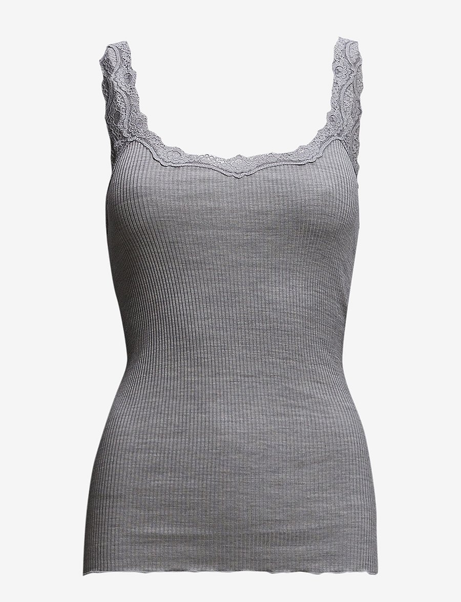 Rosemunde - RWBabette Silk SL Deep Back Lace Top - Ärmellose tops - light grey melange - 0