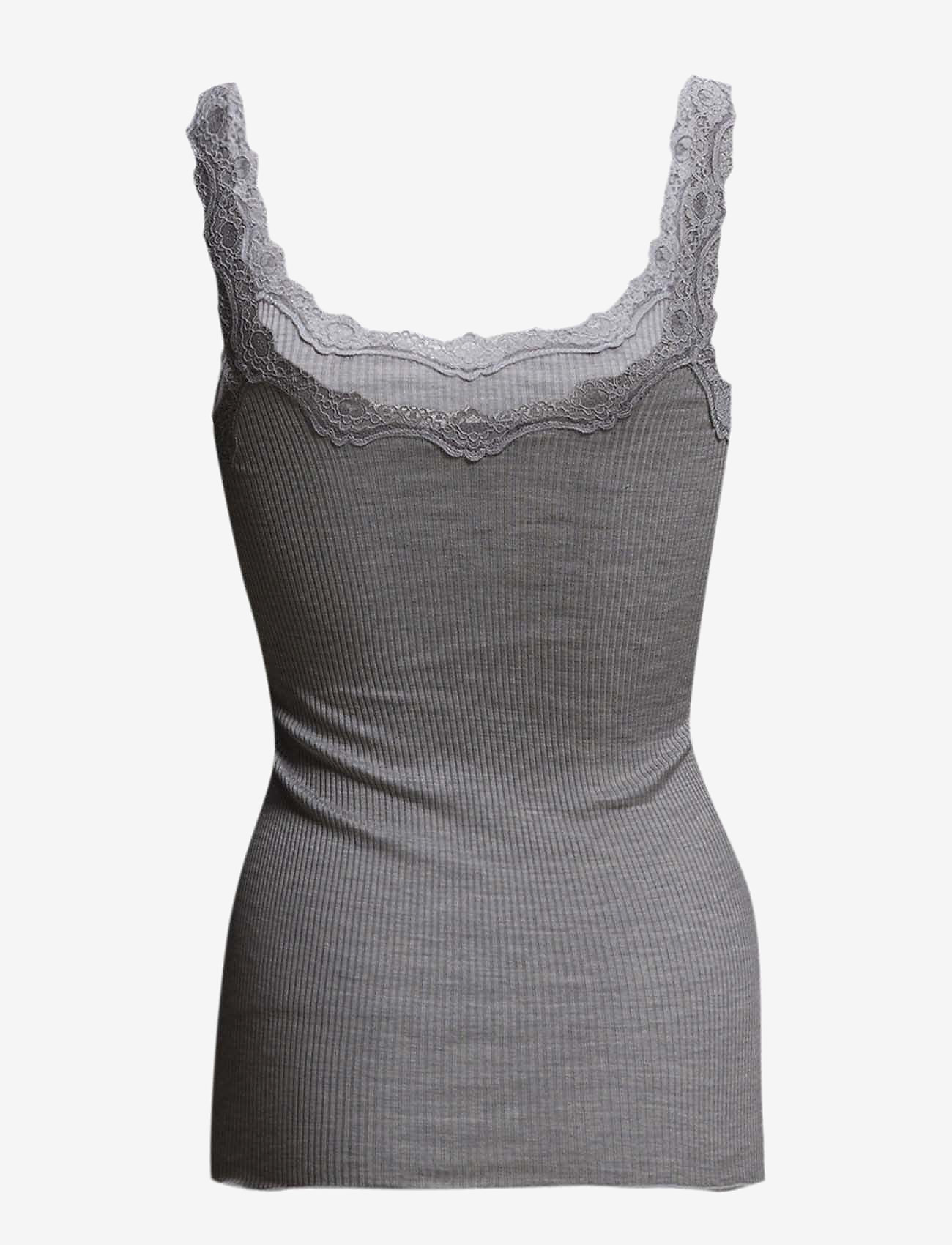Rosemunde - Silk top w/ lace - laveste priser - light grey melange - 1