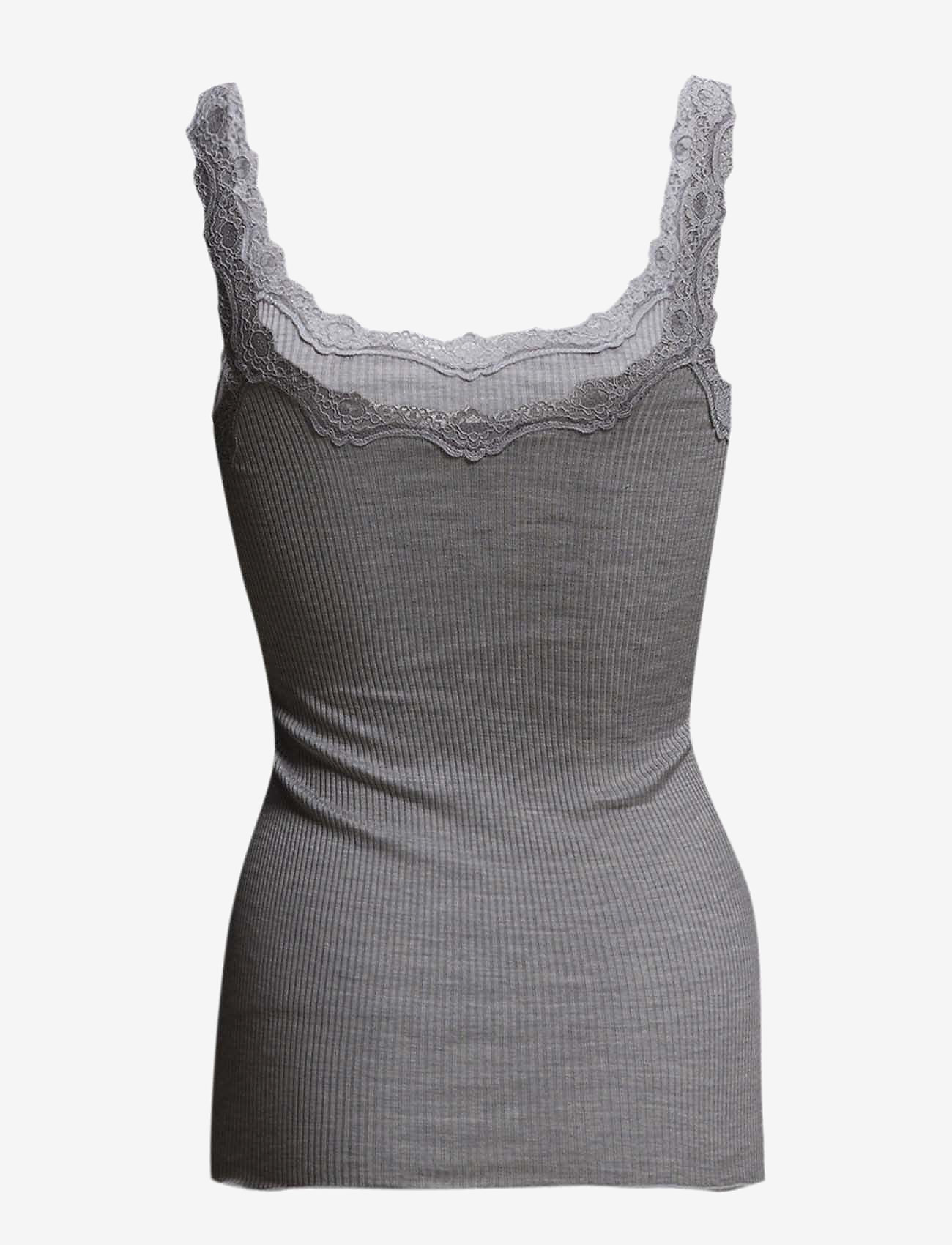 Rosemunde - RWBabette Silk SL Deep Back Lace To - tanktops - light grey melange - 1