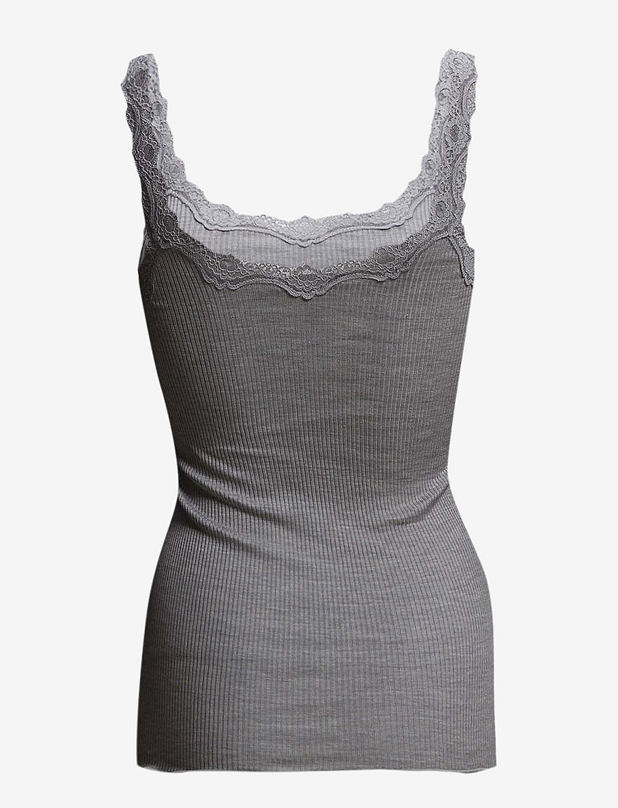 Rosemunde - RWBabette Silk SL Deep Back Lace Top - Ärmellose tops - light grey melange - 1